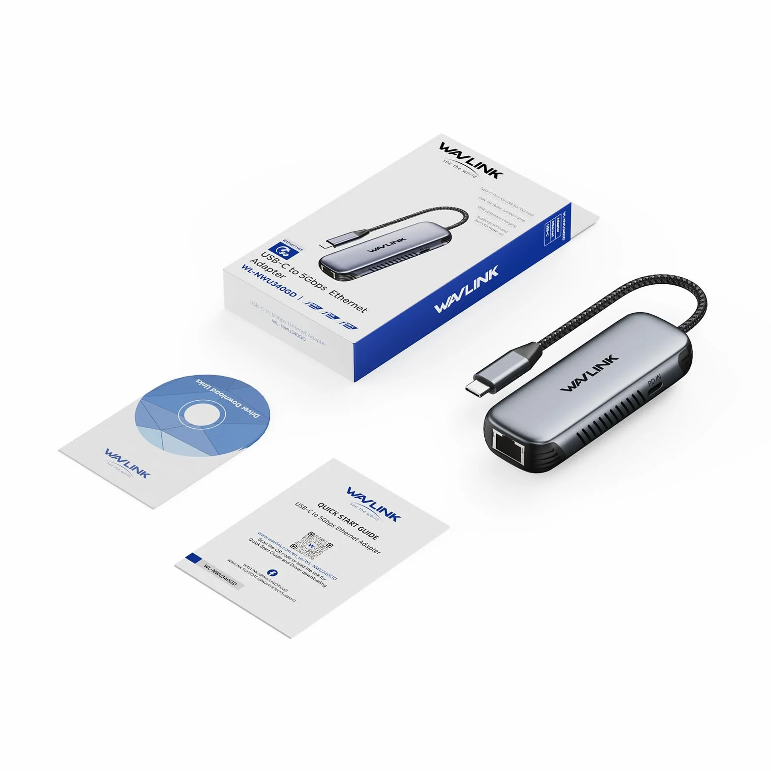 WAVLINK USB C to Ethernet Adapter with 95W PD, Gigabit 5Gbps Ethernet to USB C RJ45 Adapter Compatible with Laptop, Win 10/11, Mac OS 11 o Posterior, Linux.