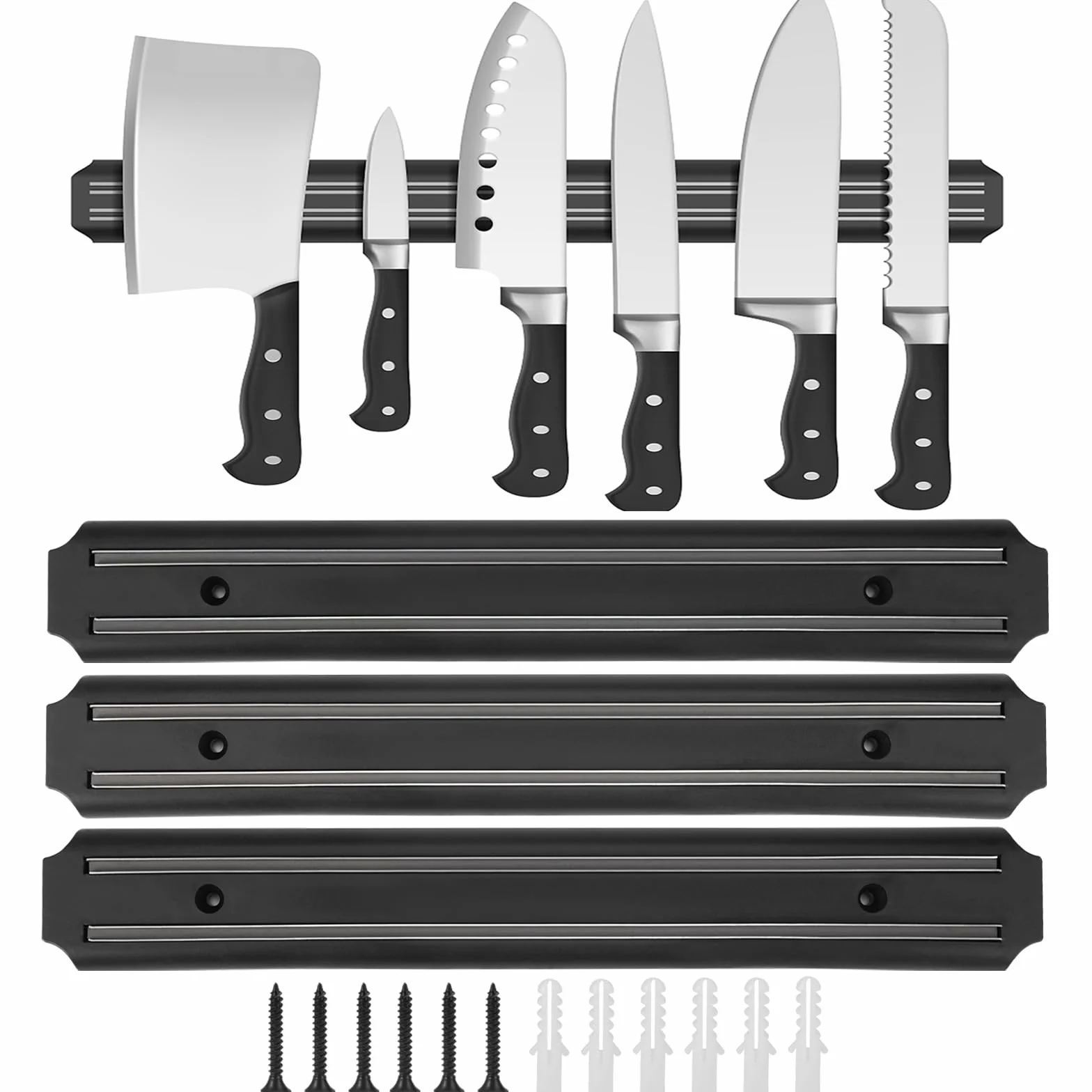 3 Piezas Soporte Magnético Cuchillos, 33cm Barra Magnética para Cuchillos de Acero Inoxidable, Soporte Magnético para Cuchillos Cocina, Barra Magnética Universal con Imán Fuerte y 6 Tornillos