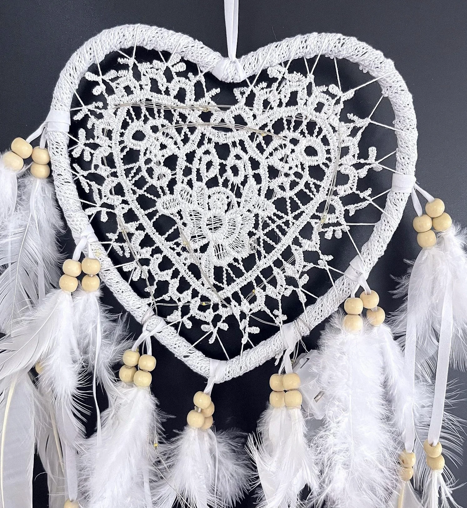 Atrapasueños de encaje con corazón luminoso para niñas y mujeres decoración de habitación de bebé