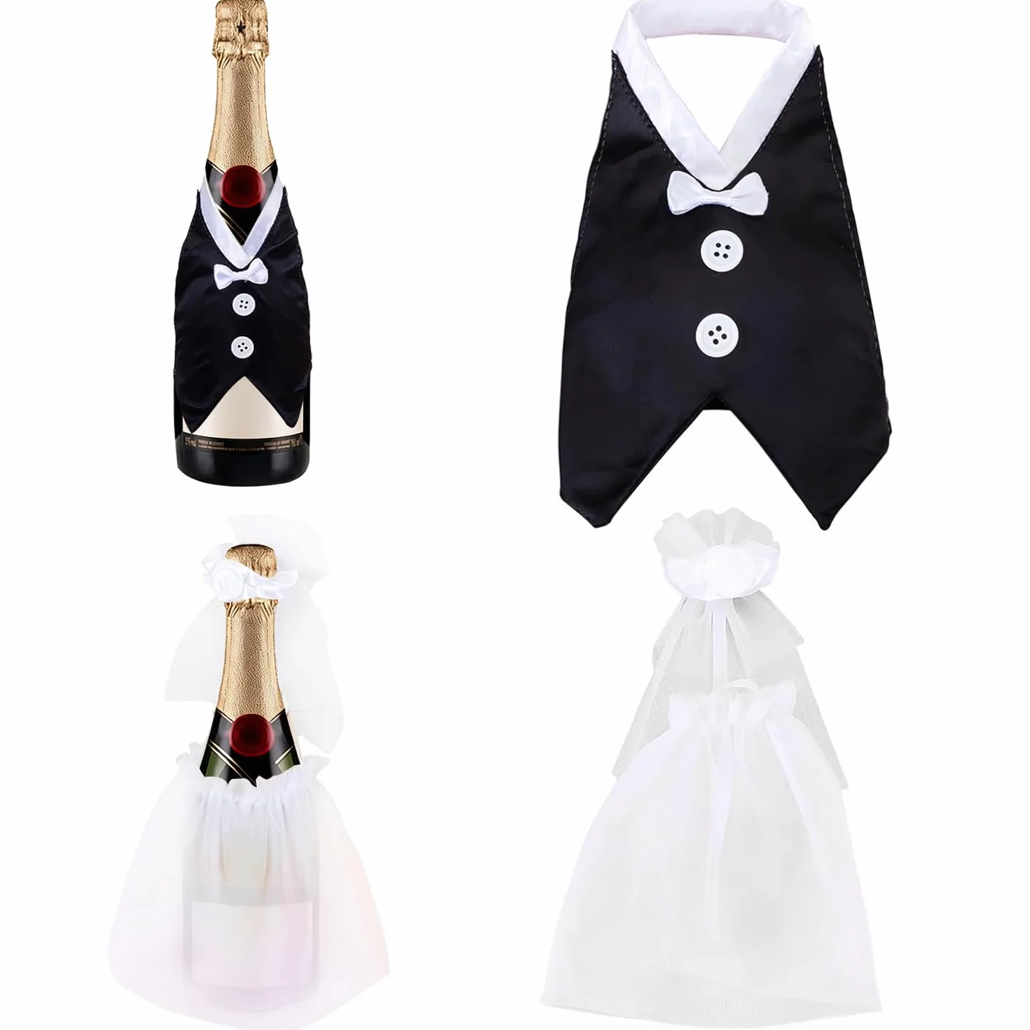 Decoraciones para Botellas de Vino de Boda, Juego de 2, Ajustables para Novios, Champagne