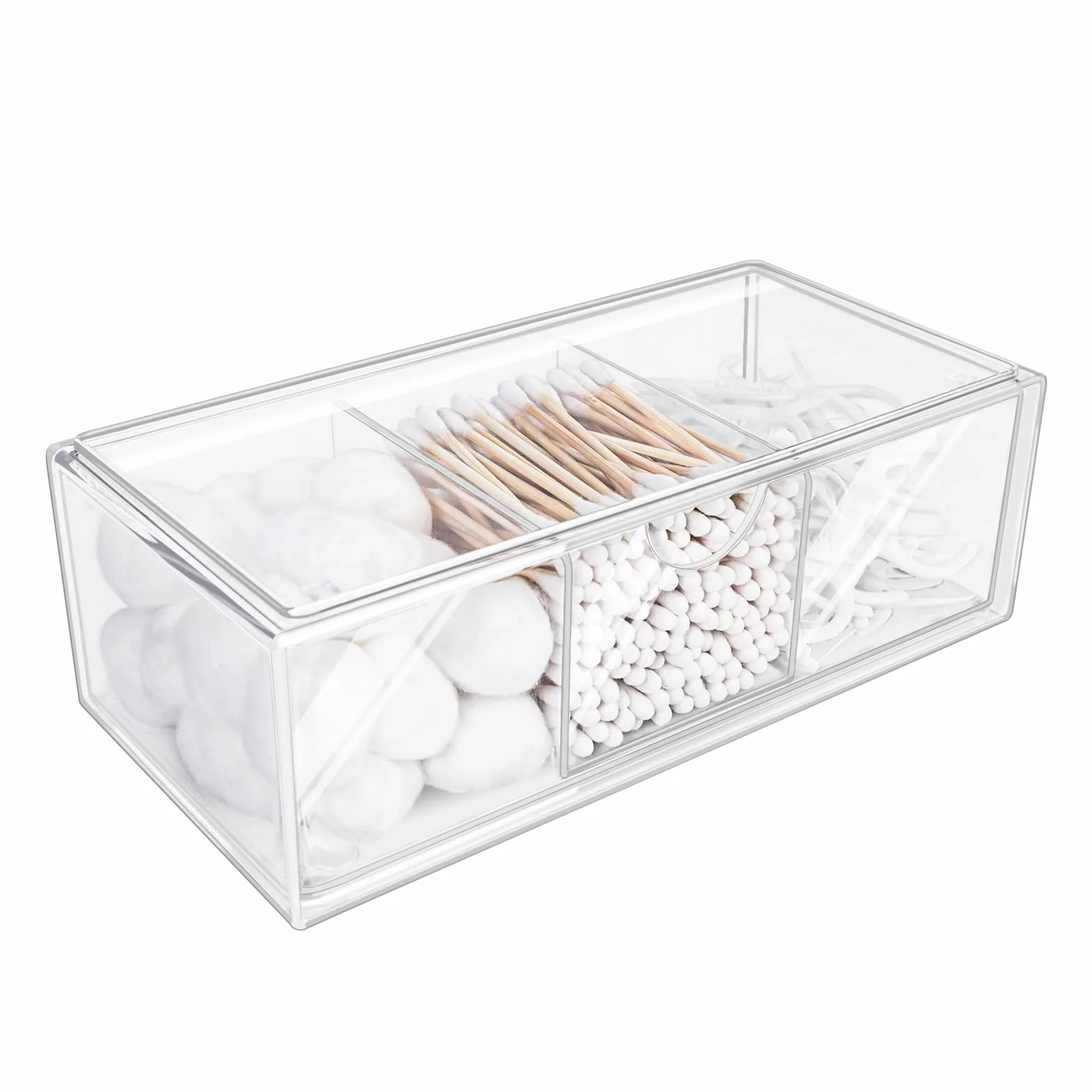 Soportes de Hisopos, Organizador Baño,Organizador Maquillaje | Transparente con Compartimentos, Contenedor de Hisopos de Algodón para Discos Bola de Algodón Qtips Cosmeticos Baño
