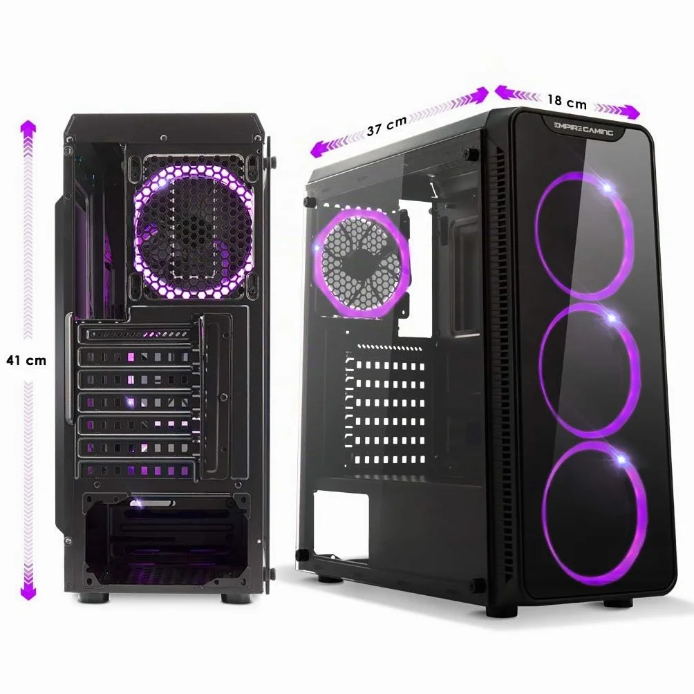EMPIRE GAMING Warmachine - Caja PC Gamer –Torre Mediana ATX - 4 Ventiladores silenciosos - LED RGB Dual Ring: retroiluminación 11 Modos - Parte Delantera y Pared de Vidrio Templado