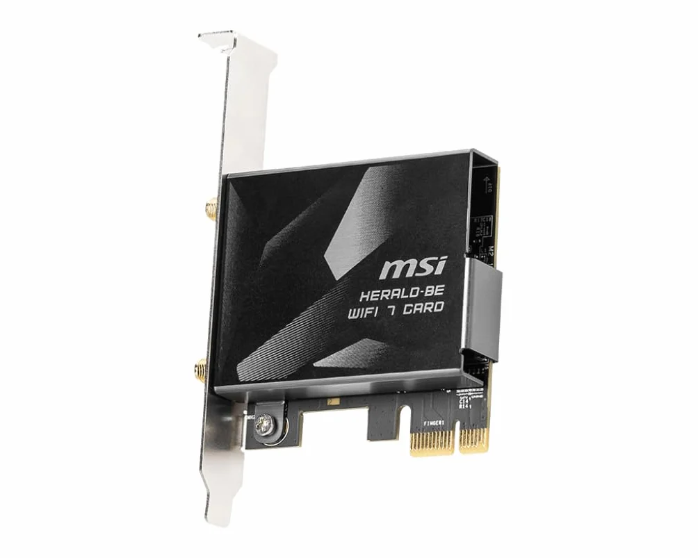 MSI Herald-BE WI-FI 7 MAX Tarjeta de Red Inalámbrica (Wi-Fi 7, 802.11BE, Bluetooth 5.4, PCIe, tecnología de operación multienlace, Antena Externa)