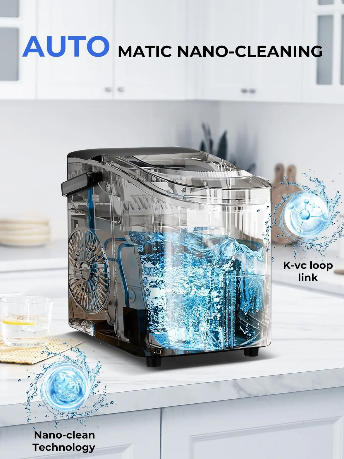 FOHERE Máquina de cubitos de hielo, 14 kg/24h, autolimpiable, 2 tamaños de cubitos, cocina