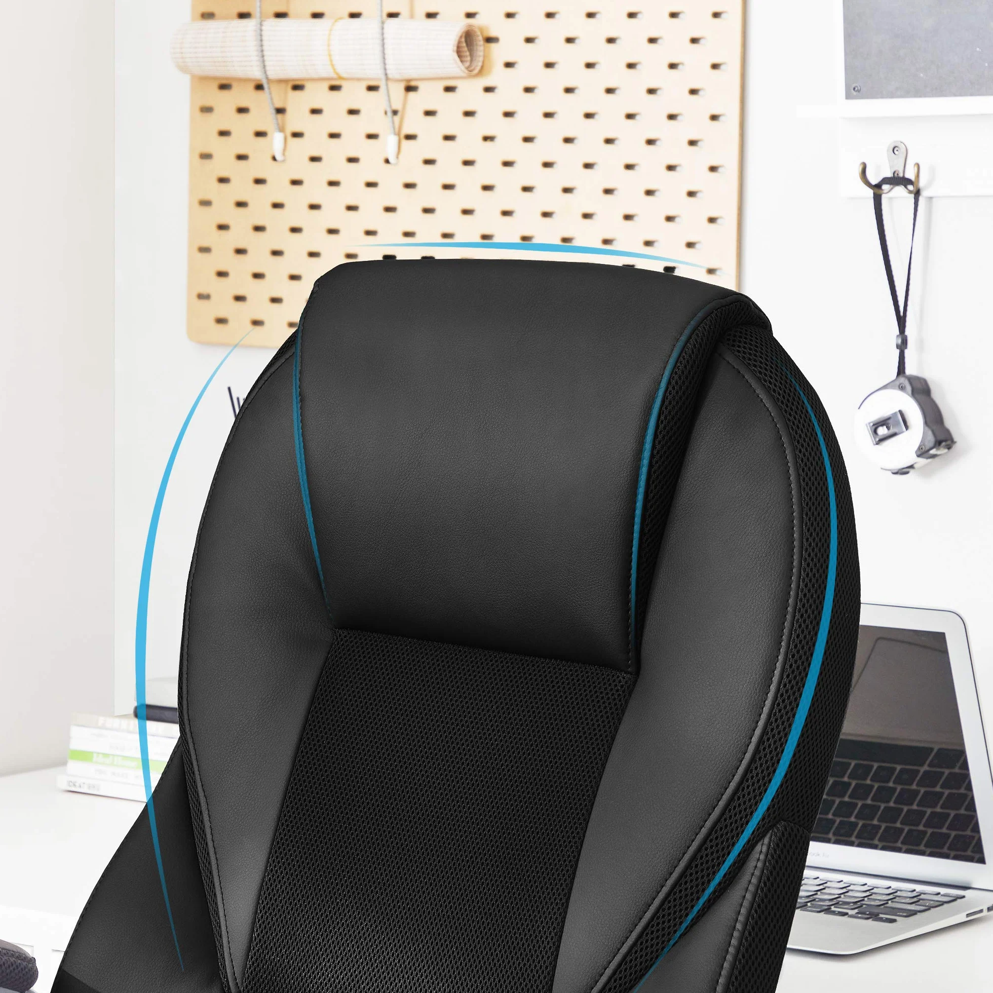 SONGMICS Silla de Oficina Ergonómica Giratoria con Ruedas Altura Ajustable OBG22B Negro Tinta