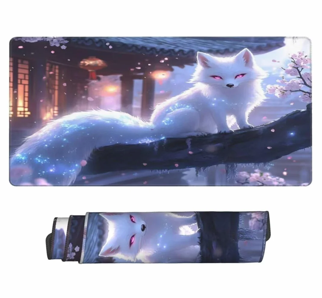 Alfombrilla Raton XXL 1000 x 500 x 3 mm, Mouse Pad Grande Gaming, Alfombrilla de Raton Zorro Blanco Mousepad Lavable Desk Mat para Juegos Y Oficina, Impermeable y Antideslizante (Patio) -MP1557