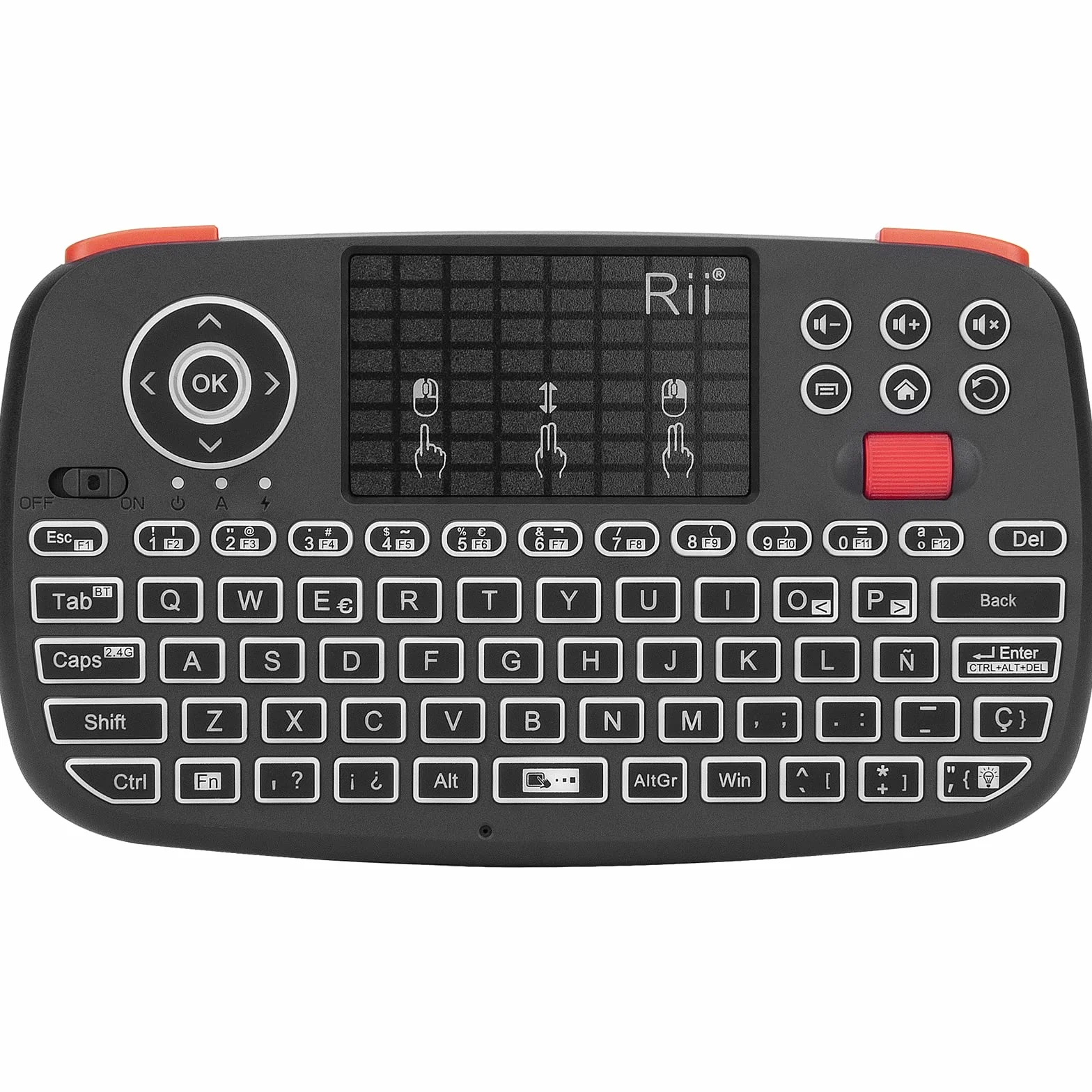 Rii i4 Mini Bluetooth Teclado inalámbrico retroiluminado, 2 en 1 (Bluetooth & Wireless 2.4 GHz), QWERTY español, para iOS, Android,Windows