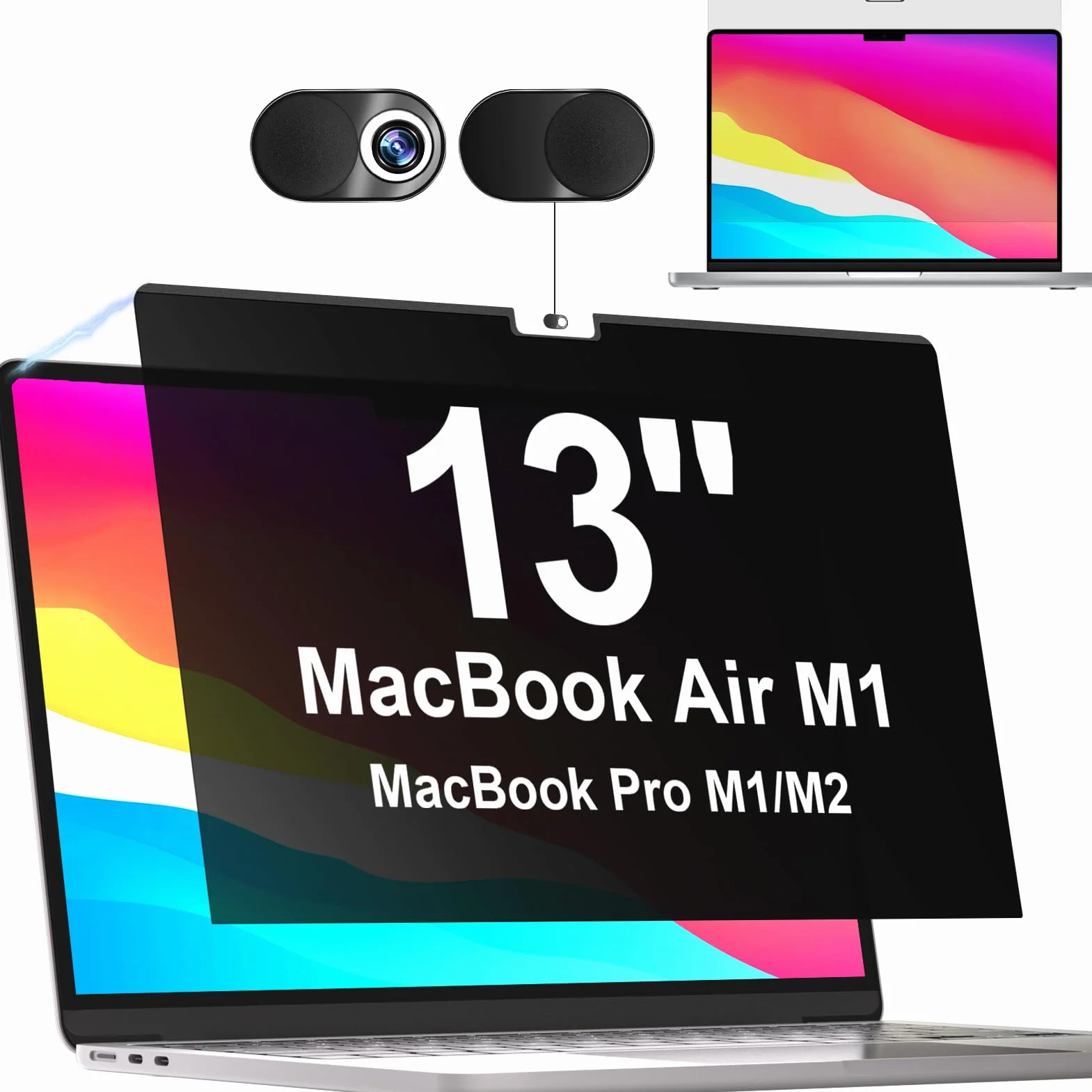 Magnético Filtro de Privacidad Compatible con MacBook Air 13 Pulgadas(2018-2020 M1), Filtros de Pantalla MacBook Pro 13 Pulgadas (2016-2021, M1 M2)，Privacy de Protector Pantalla con cámara privacidad