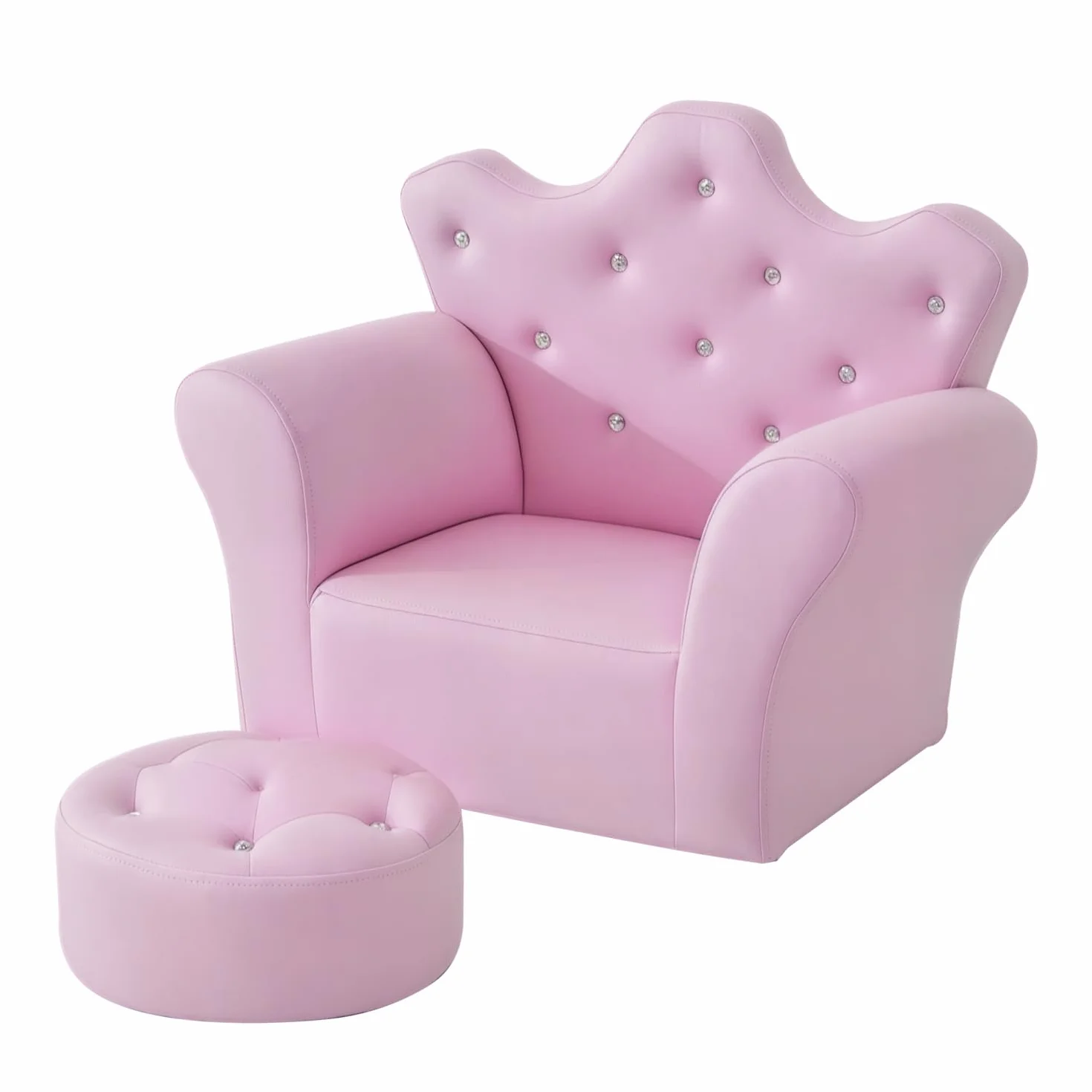HOMCOM Sofá Infantil con Reposapiés, Sillón Decorativo Respaldo Corona, 58x40.5x49 cm Rosa