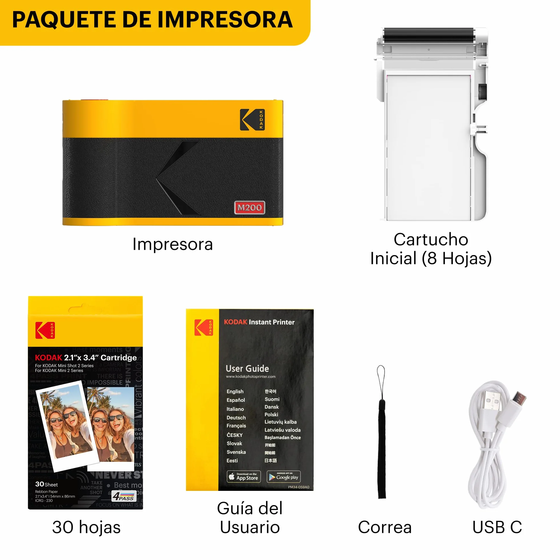 KODAK Mini 2 ERA 4PASS Impresora de Fotos Portátil (5,3x8,6cm) (Impresora + Pack con 38 Hojas (8 Hojas Iniciales + 30 Hojas), Negro)