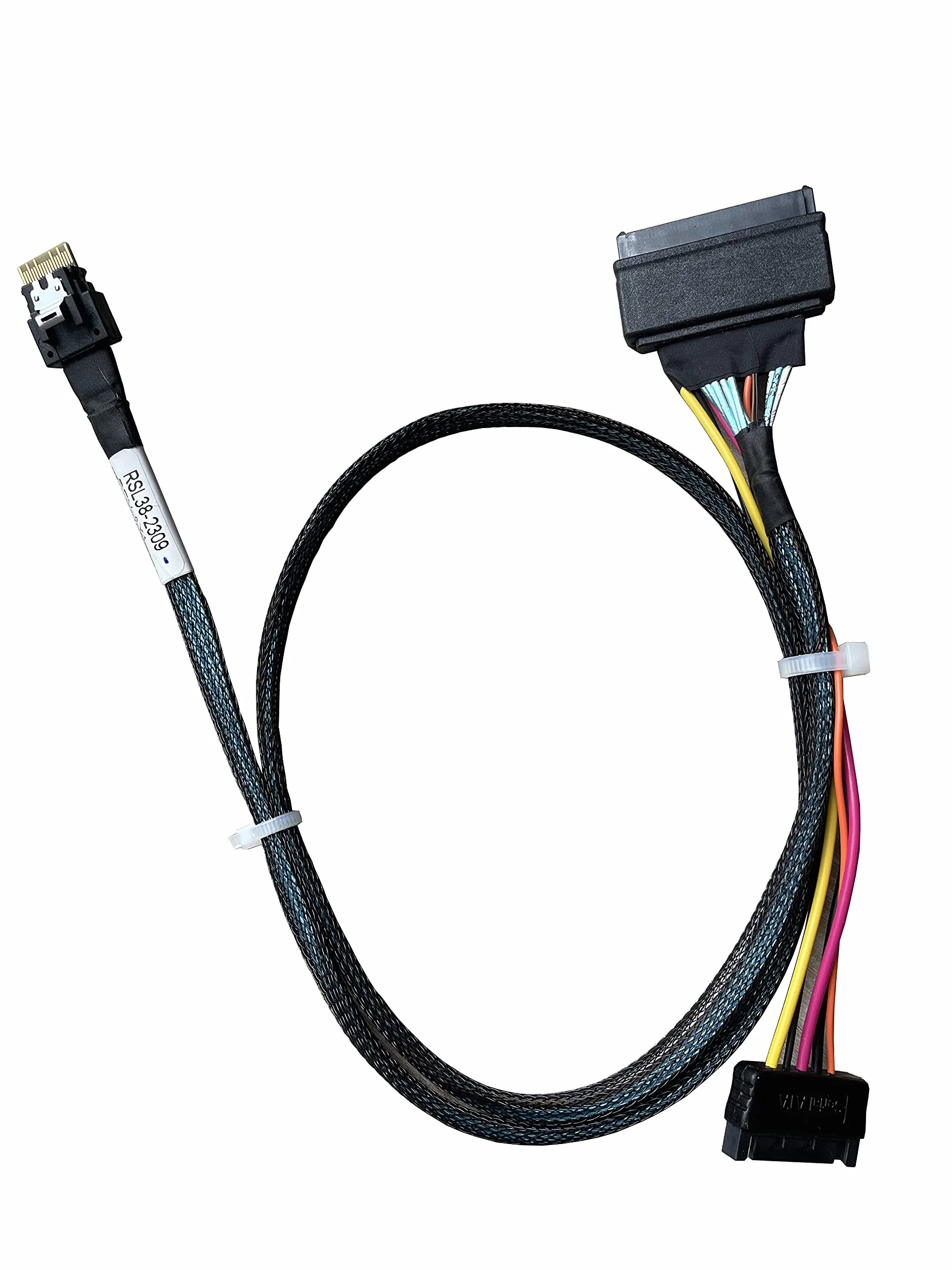 Diliving Cable SFF-8654 a SFF-8639, SlimSAS 4i (SFF-8654 38P) a U.2 NVMe Adaptador (SFF-8639 68P) Cable con alimentación, 75CM