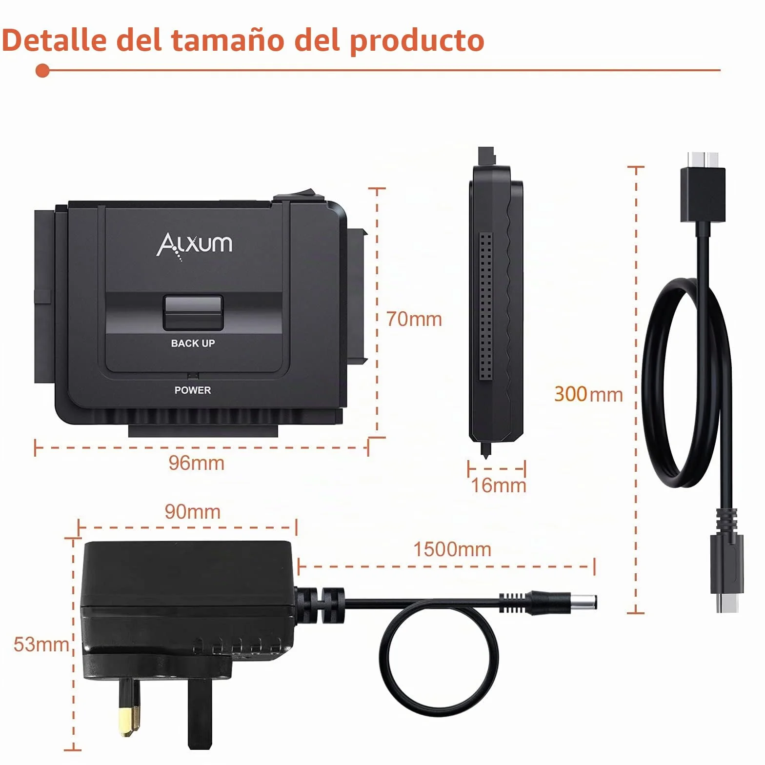 Alxum Adaptador de Disco Duro IDE SATA a USB C, Lector de Disco Duro IDE a USB para HDD de 2,5 / 3,5 Pulgadas y HDD / SSD SATA, con Fuente de alimentación de 12 V / 2 A y Cable USB-C
