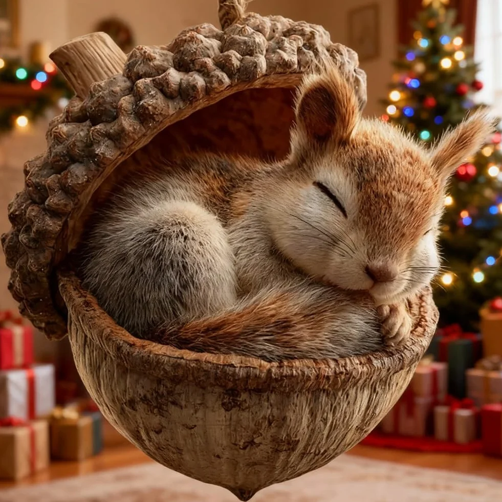 Adornos Navideños de Bellotas con Animales del Bosque 2D Acrílicos