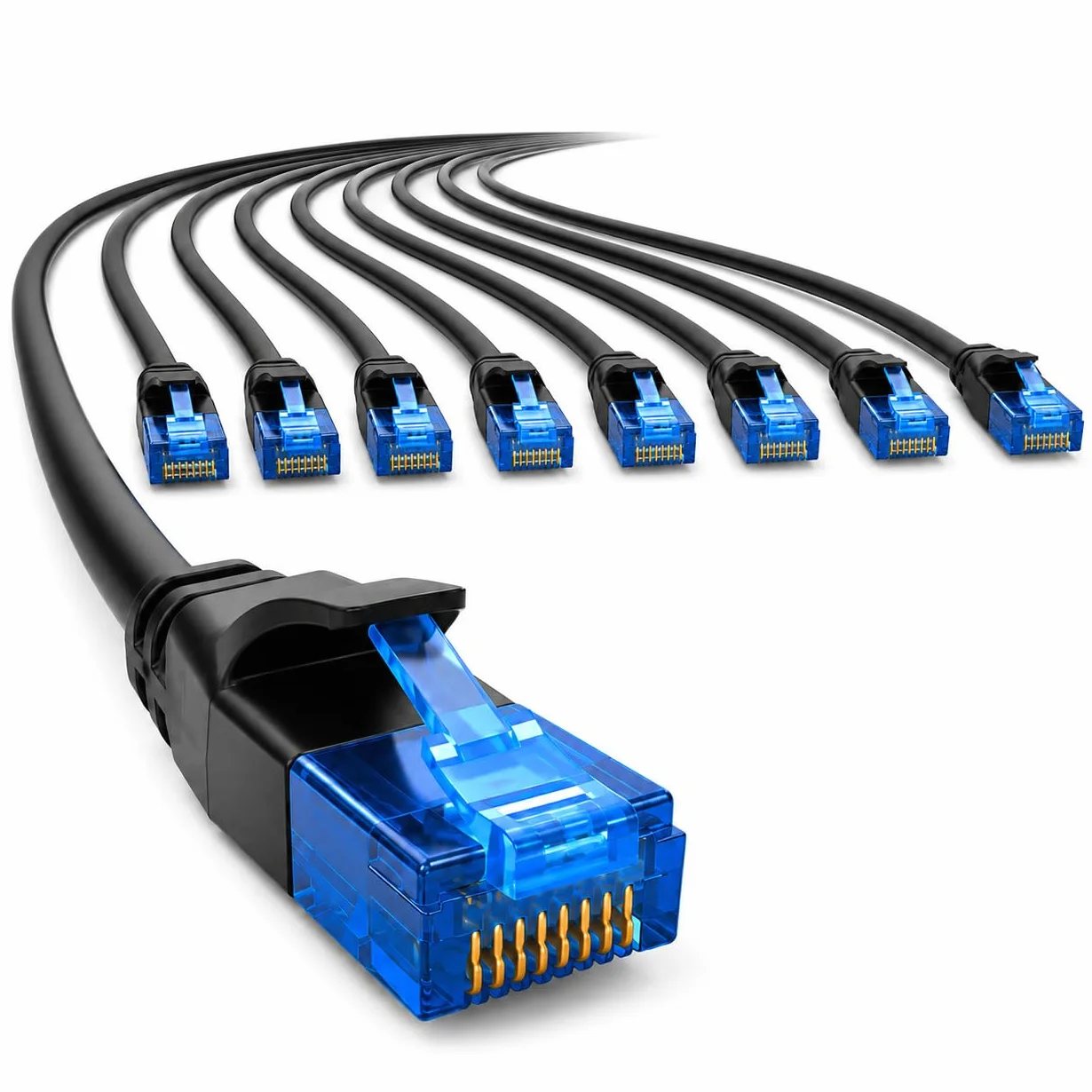 1aTTack.de 660103 - Cable de red Cat 6 Cat6 de 2 m, cable de conexión delgado (diámetro pequeño, muy flexible), 1000 Mbit/s, 10 unidades, color negro