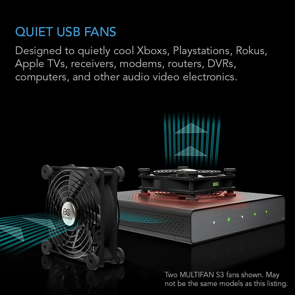 AC Infinity MULTIFAN S5, ventilador USB dual silencioso de 80mm con certificación UL para refrigeración de gabinetes de ordenador, receptores, DVR, PlayStation y Xbox