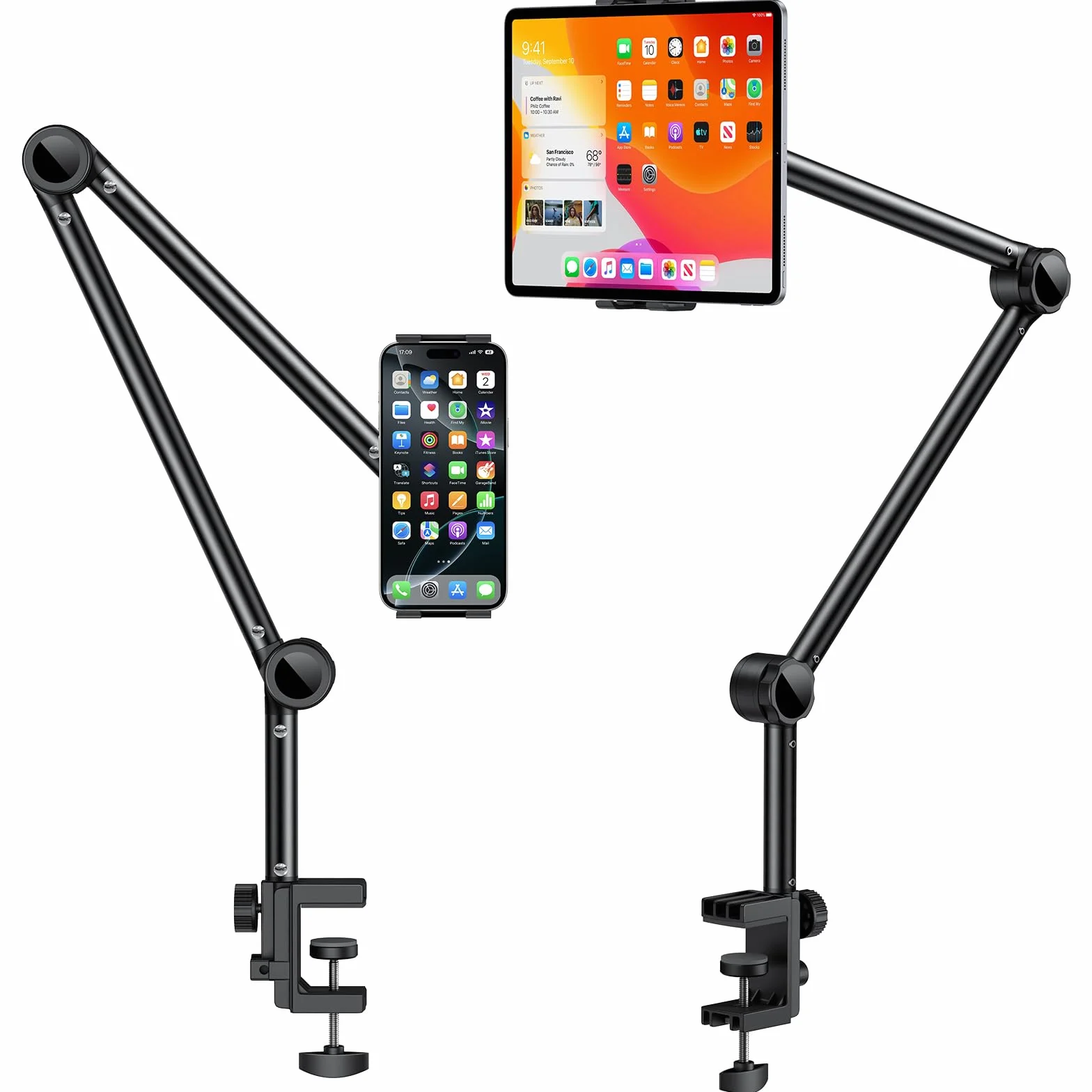 OMOTON Soporte de Tablet para Escritorio, Soporte de Tablet Giratorio 360° para iPad, Soporte de Teléfono Ajustable para Cama con Brazo Sólido, para Todos los iPhone/iPad Pro/Tabletas de Menos de 11"