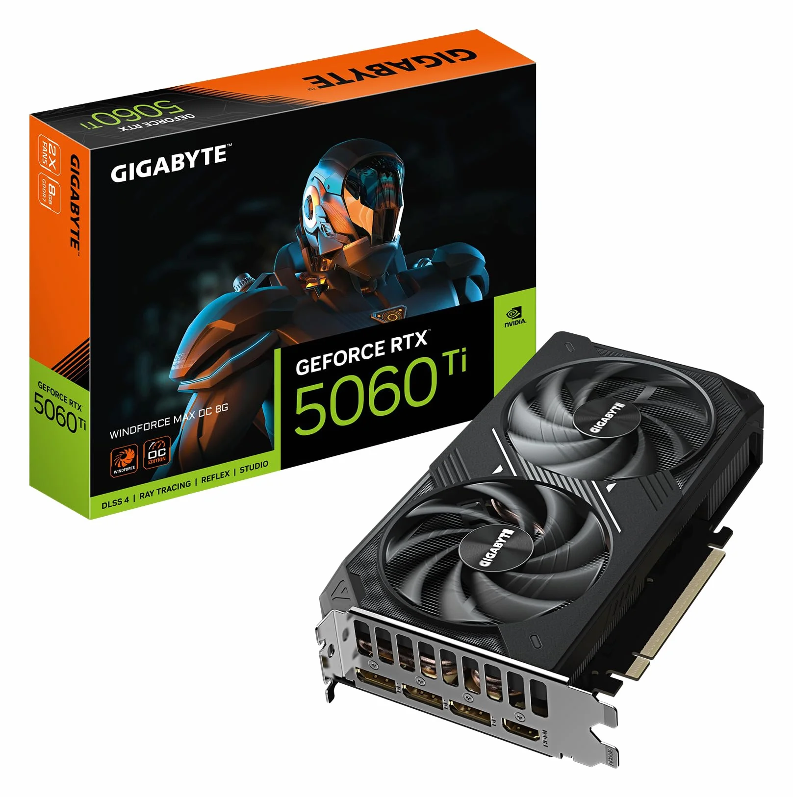 GIGABYTE GeForce RTX 5060 Ti WINDFORCE MAX OC 8G Tarjeta Gráfica – 8 GB GDDR7, 128 bits, PCI-E 5.0, 2587 MHz Frecuencia del núcleo, 3 x DisplayPort, 1 x HDMI, NVIDIA DLSS 4, GV-N506TWF2MAX OC-8GD