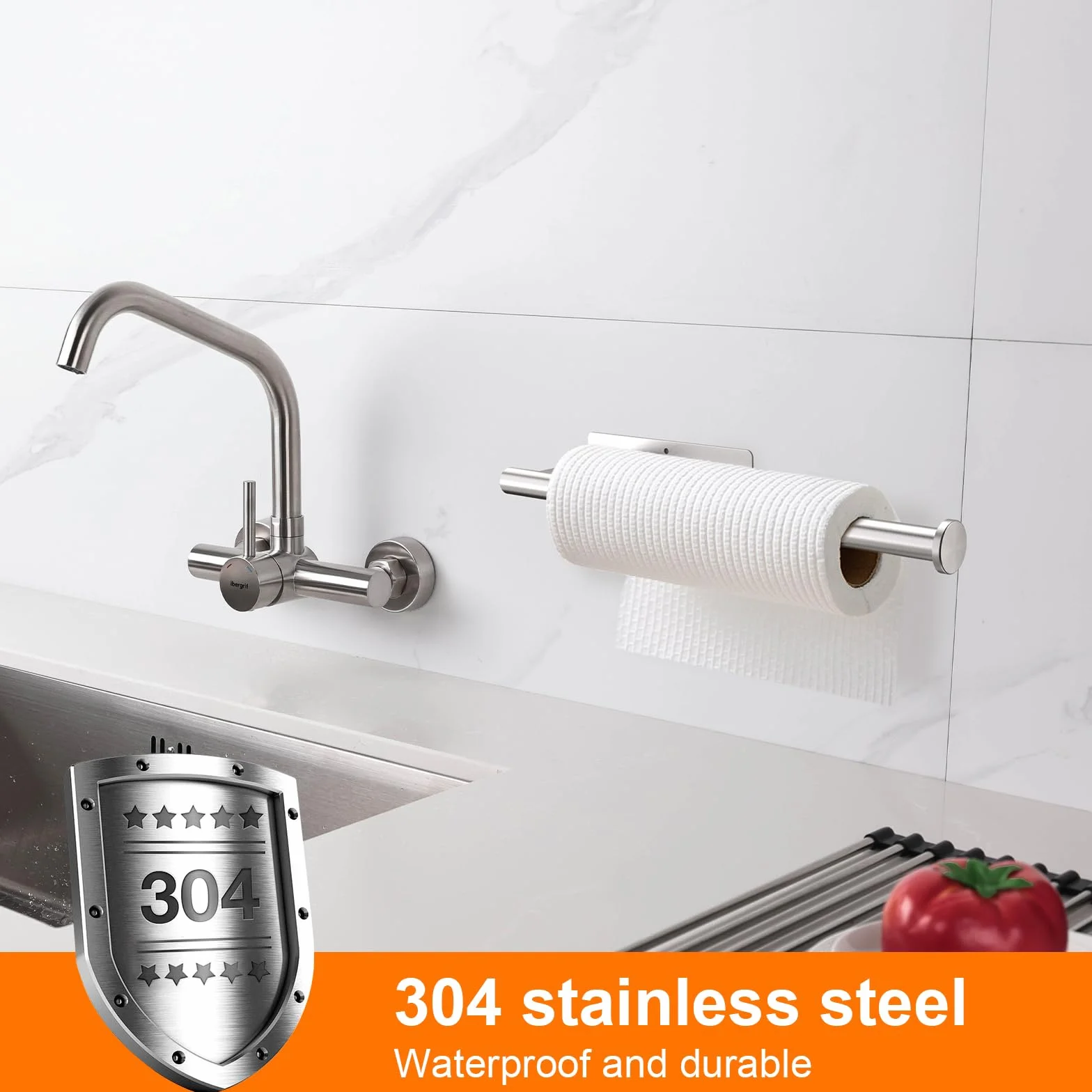 Ibergrif M34055A Portarrollos Cocina Adhesivo Acero Inoxidable Cepillado