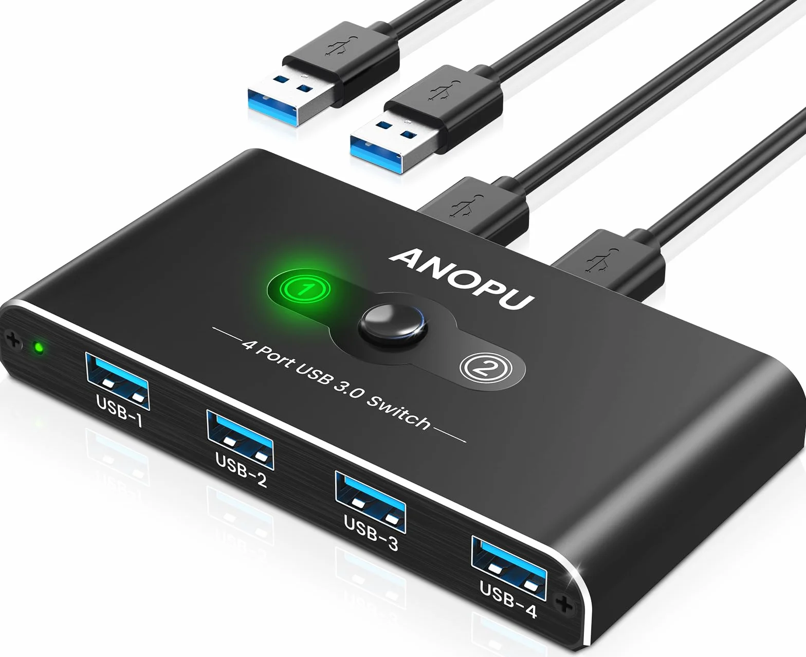 USB Switch, Conmutador KVM USB 2PC USB 3.0 2 Entradas 4 Salidas, 5 Gbps Switch USB Actualizado con 2 Cables USB 3.0 para Impresora, Ratón, Teclado, Disco Duro, Memoria USB, etc.