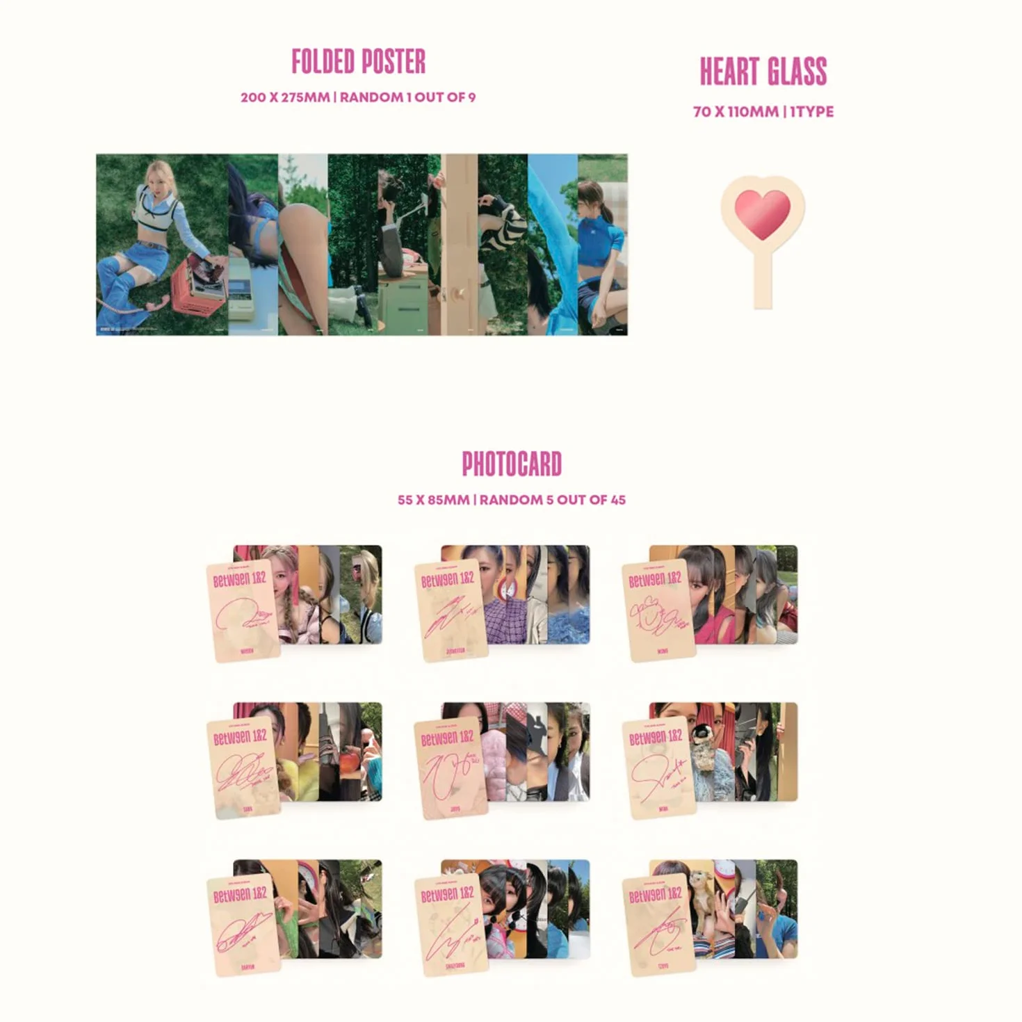 TWICE BETWEEN 1&2 Complete Ver. Photobook CD-R BOX Polaroid Postcard Sticker Photocard Heart Glass Folded Poster Pin Button Badges