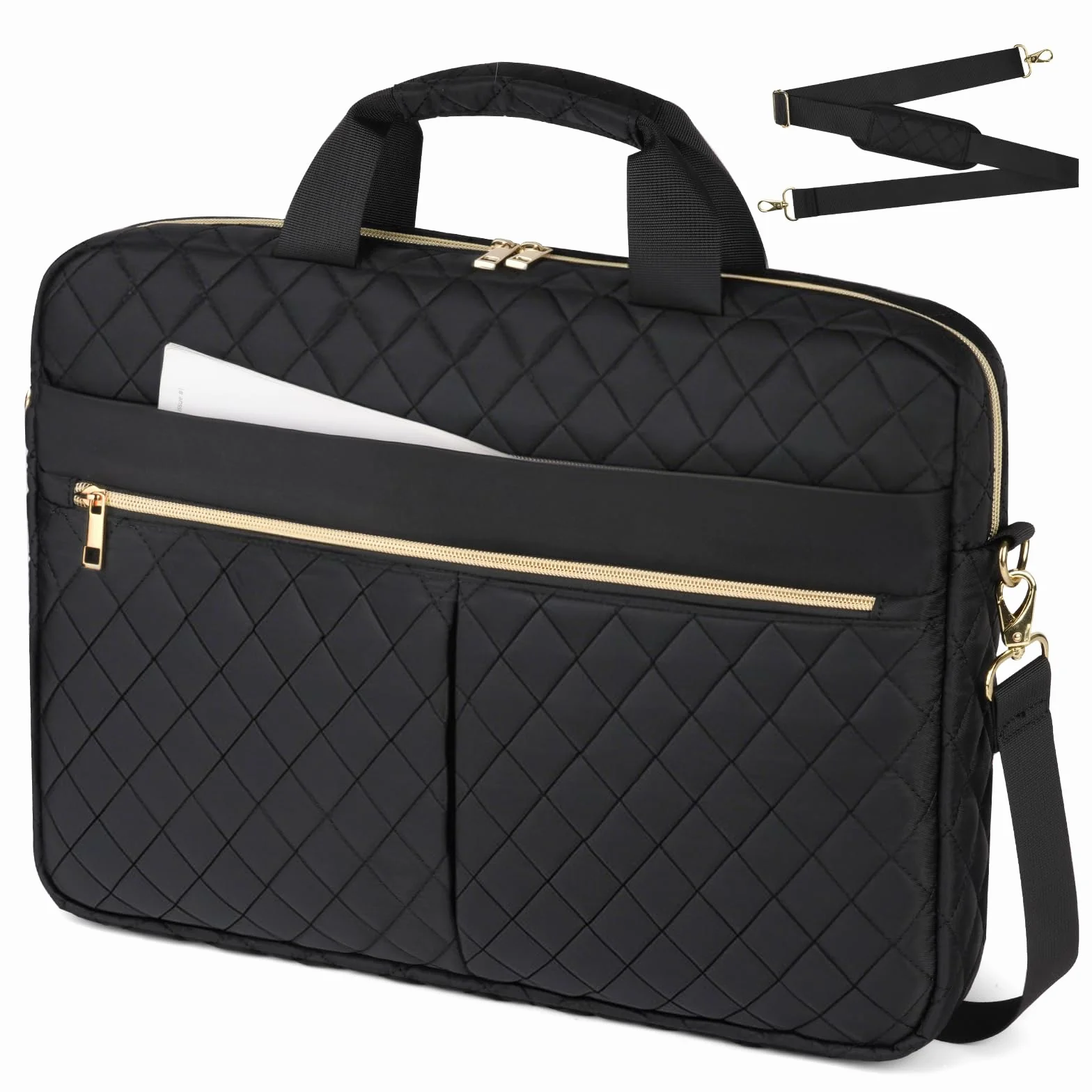 Bolso Portatil Mujer 15,6 Pulgadas Maletin Portatil, Impermeable Portátil Bolso con Correa Ajustable, Portadocumentos Mujer Bolso Ordenador Portatil para Trabajo Oficina Universidad Negro