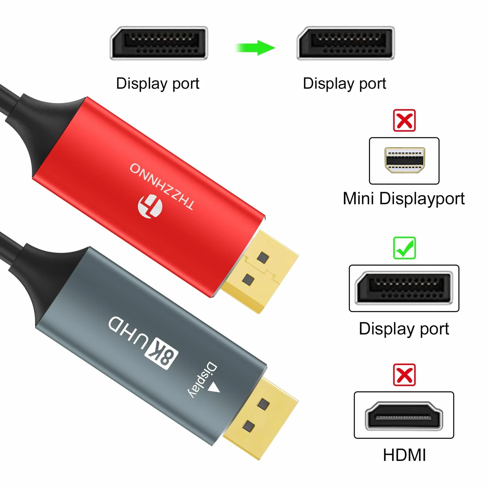 Cable de Fibra óptica DisplayPort 4K 8K 50M, DP a DP 1.4 Cable 8K@30Hz 4K@144Hz, 2K@165Hz, 32.4Gbps Compatible con HDR, G-Sync FreeSync para laptop, PC, TV