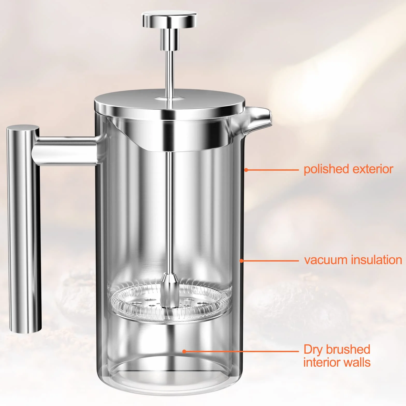 Cafetera de Prensa Francesa 350 ml, Filtro Triple Acero Inoxidable, Resistente al Calor, para Hogar Viajes Camping
