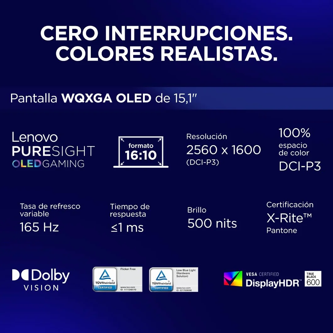 Lenovo Legion 5 Gen 10 - Portátil Gaming IA 15.1" OLED (Intel Core i7-13650HX, NVIDIA GeForce RTX 5060, 32GB RAM, 1TB SSD, 165Hz, Wi-Fi7, Sin Sistema Operativo) QWERTY RGB 24 Zonas Español - Negro