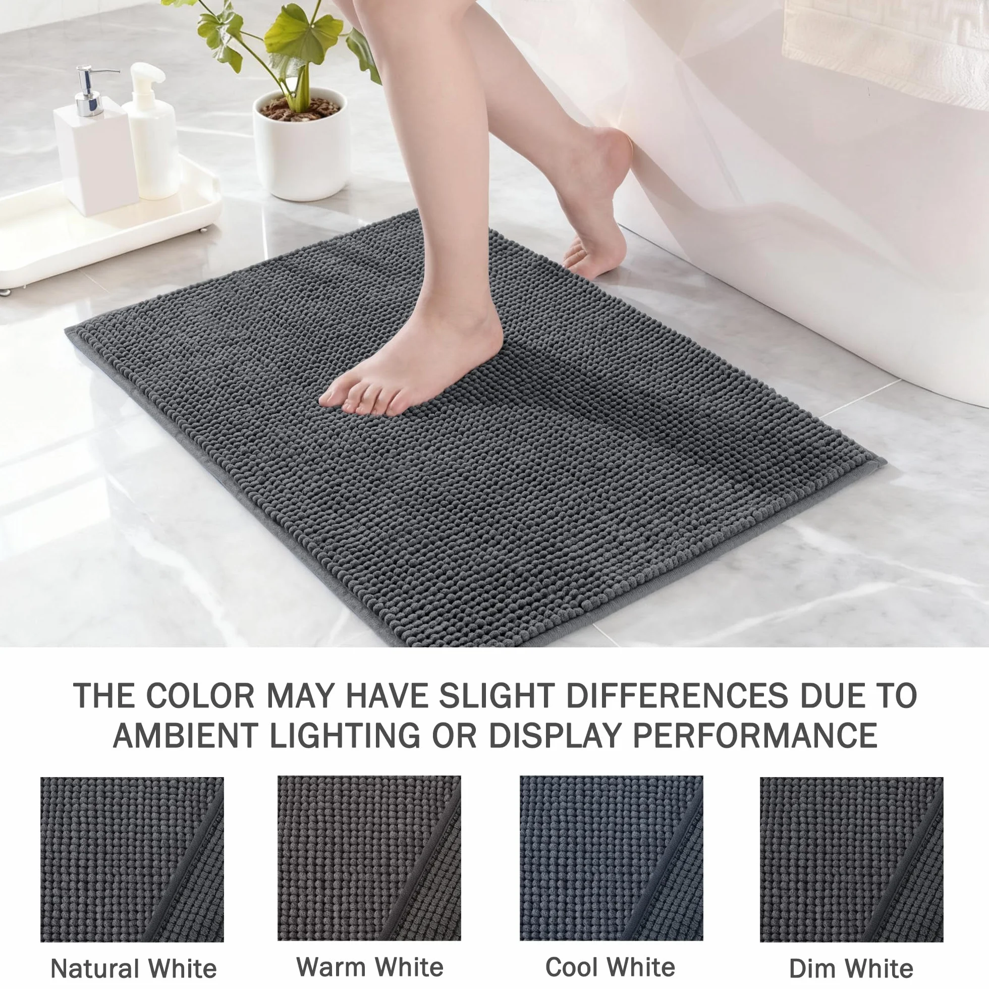 Alfombra de Baño de Chenilla Exclusivo Mezcla Secado Rápido Antideslizante 40x60 cm Gris