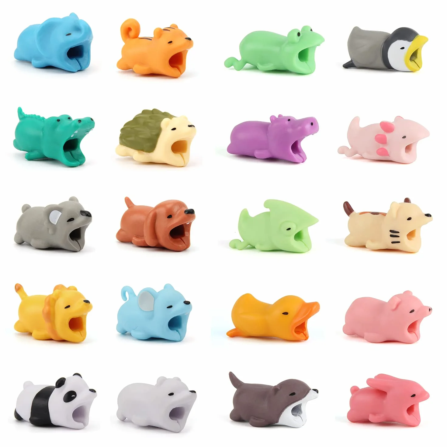 YiliYa 20 Pack Cute Cartoon Animal Cable Protector Previene la Rotura del Cable Protector de Cable para iPhone/iPad Cable Chewers Mini Cables