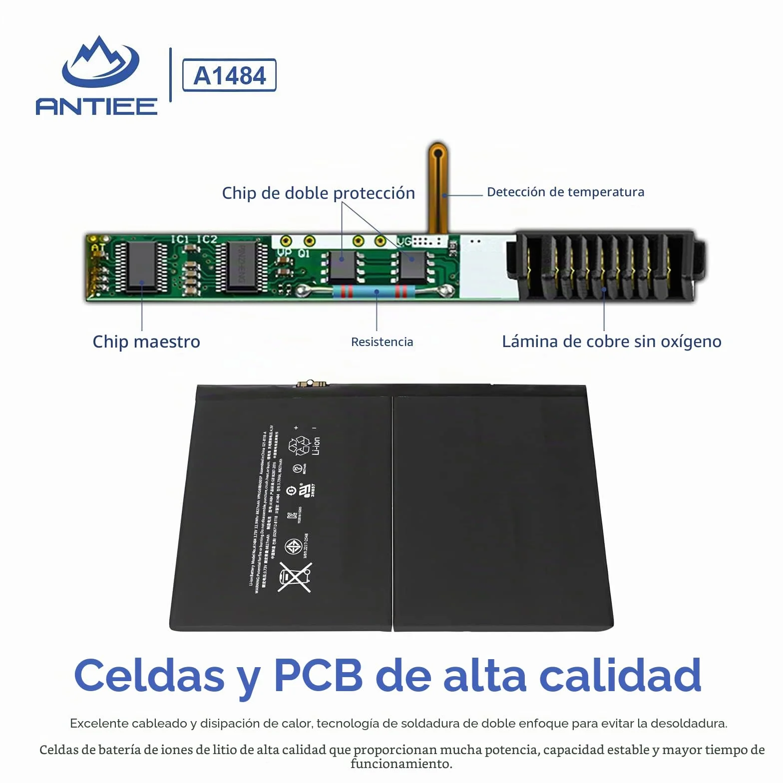 A1484 - Batería de Repuesto Compatible con iPad 2017, A1822, A1823, | iPad 2018, A1893, A1954, iPad Air A1474, A1475, A1476, MD785LL/A MD786LL/A MD787LL/A A MD785 ANTIEE 8827mAh 32.9Wh