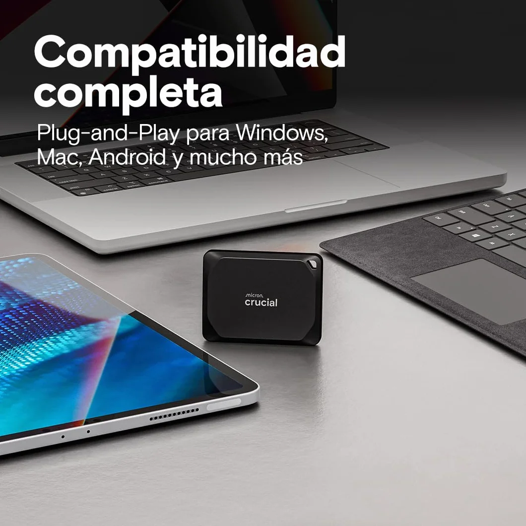 Crucial X10 Pro SSD 1TB Portátil, Lectura de hasta 2100 MB/s y Escritura de 2000 MB/s, PC y Mac, Resistente al Agua y al Polvo (IP55), Disco Duro Sólido Externo, USB-C 3.2 - CT1000X10PROSSD902
