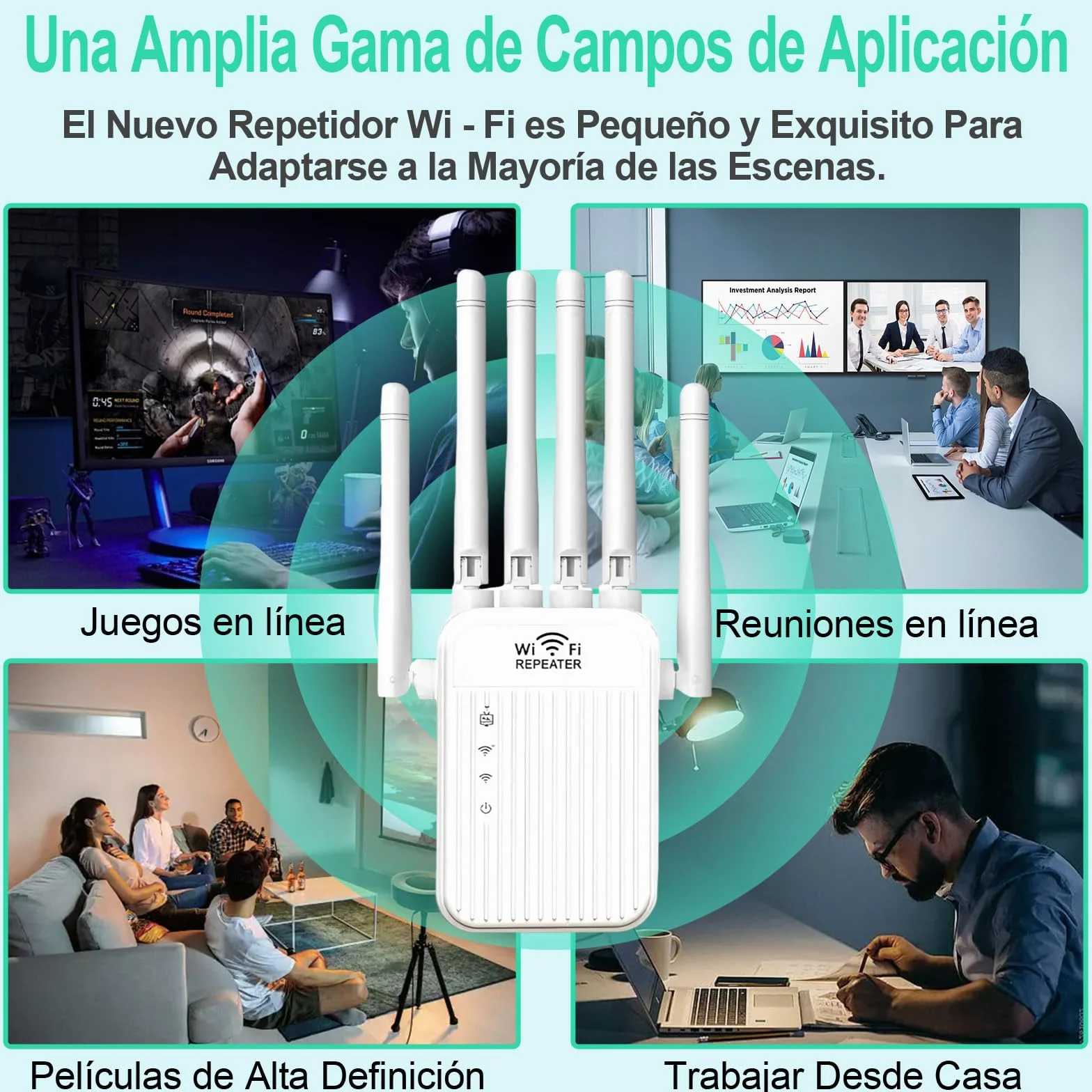 Potente Amplificador de señal 5G /2.4G Repetidor,6 Antenas,2 Rj45 Puertos LAN,Modo Repetidor/Router/Ap,Cobertura 360° de hasta 1000 m²,Adecuado para Oficinas y Casa (XS)