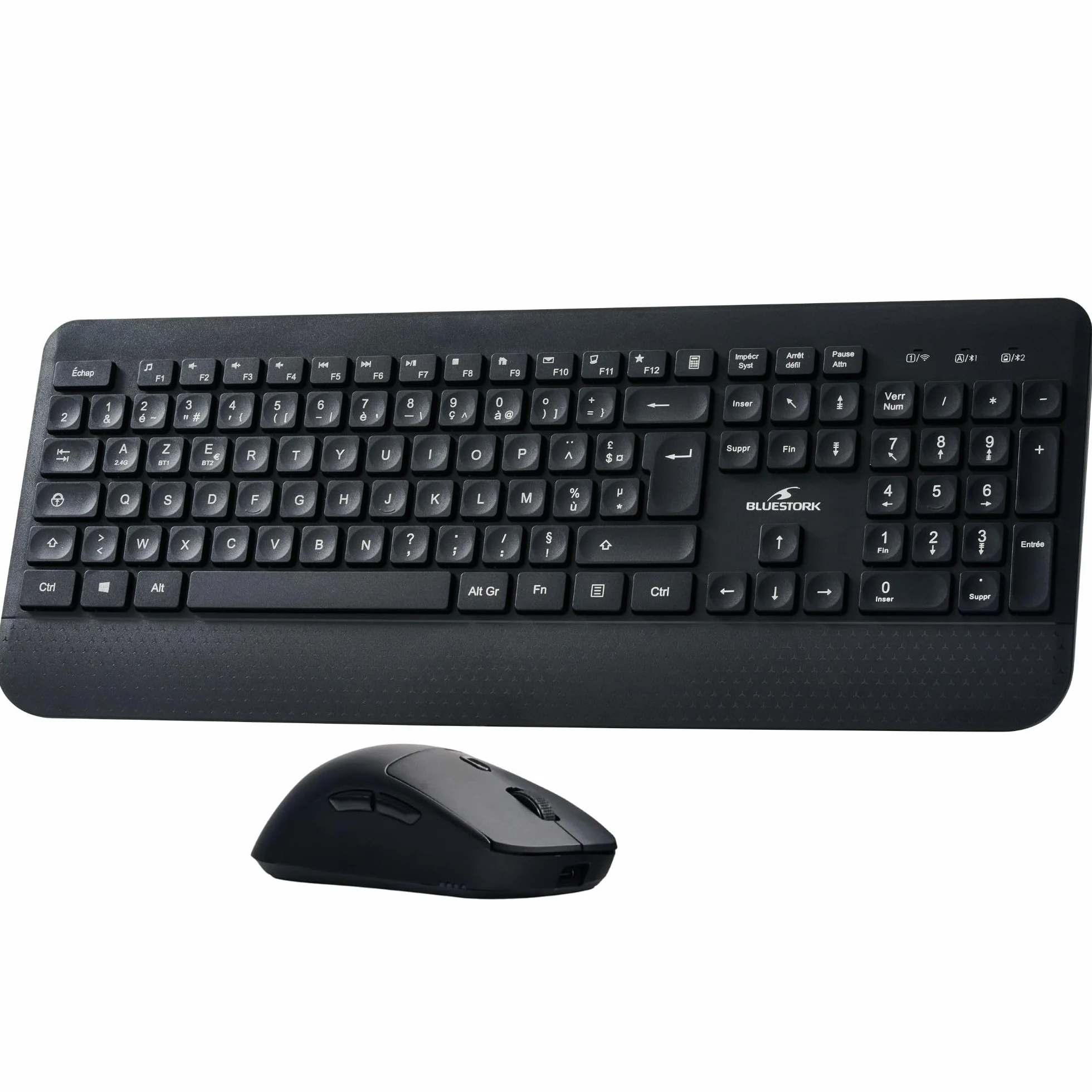 Bluestork – Paquete de Escritorio R2 – Juego de Teclado de ratón Doble conexión Bluetooth / 2,4 GHz – Teclado inalámbrico AZERTY FR, Recargable y ratón inalámbrico Ligero – 120 Horas de duración – PC