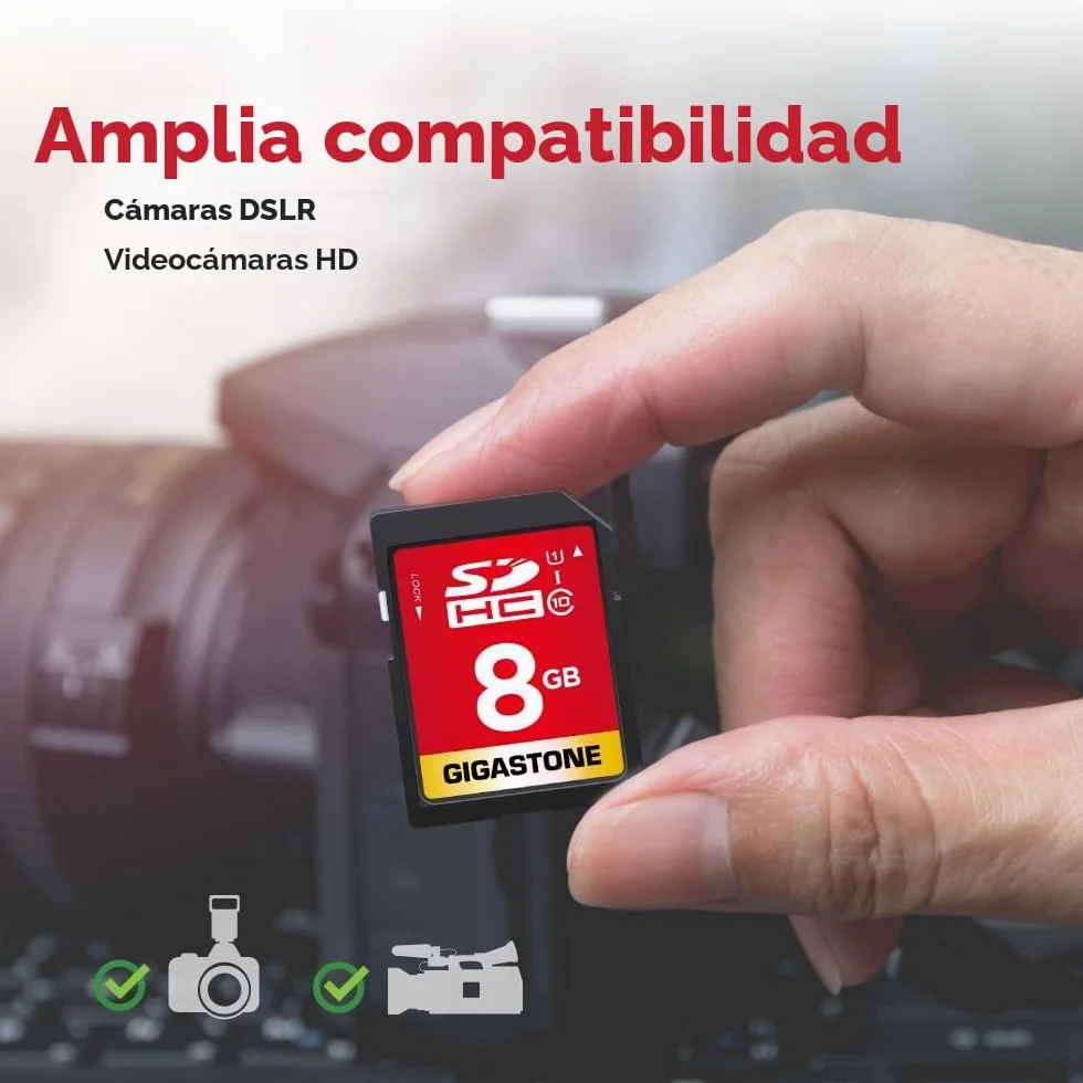 Gigastone - Tarjeta de Memoria SDHC de 8 GB, Juego de 2 Tarjetas, Alta Velocidad para la Reserva de Fotos, vídeos, música, Archivos de Voz, videocámara, grabadora, PC, Mac, Clase 10