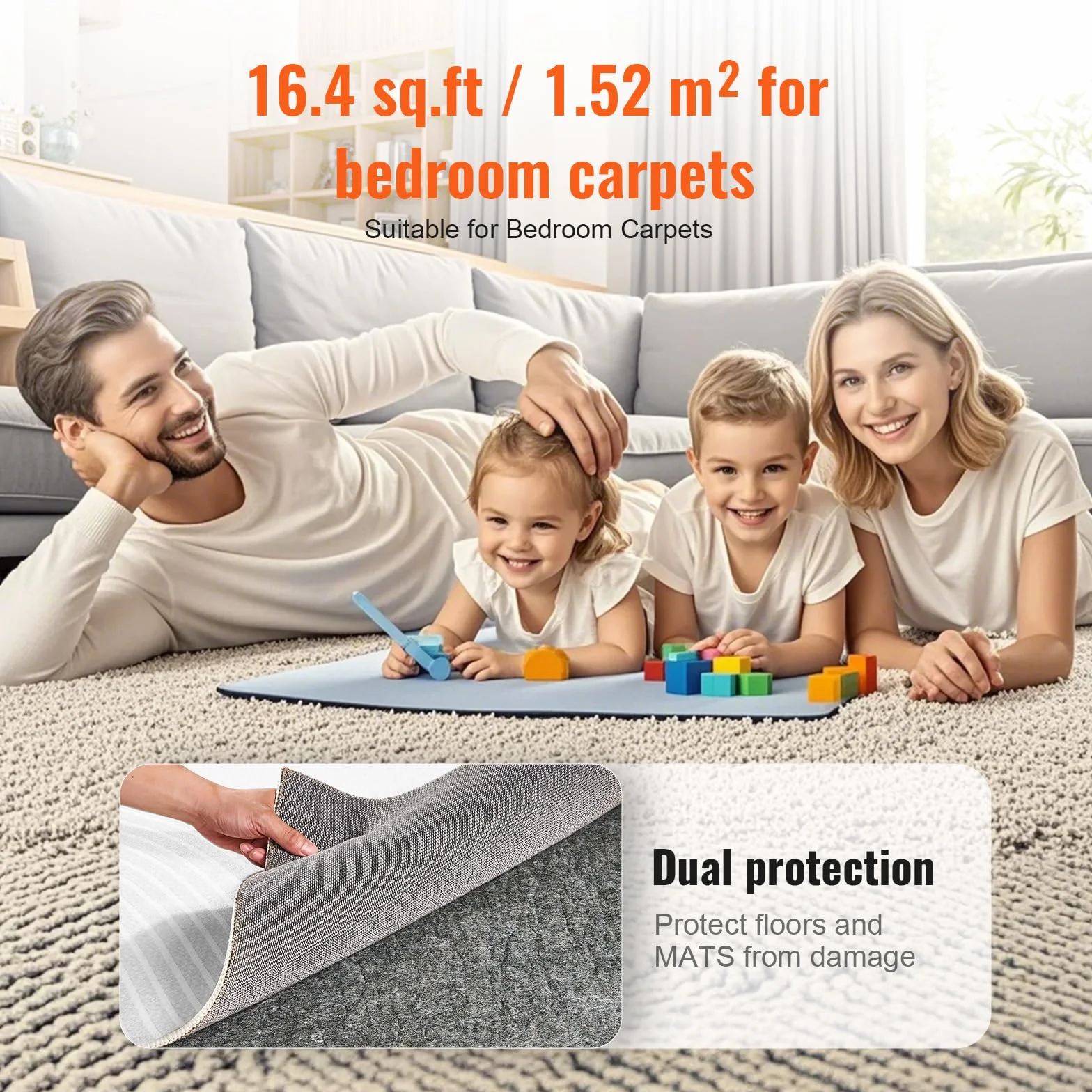 VEVOR Alfombra Antideslizante Protector de Suelo Cojín 244 x 306 cm 6 mm Gris, Doble Superficie Fieltro Poliéster Látex