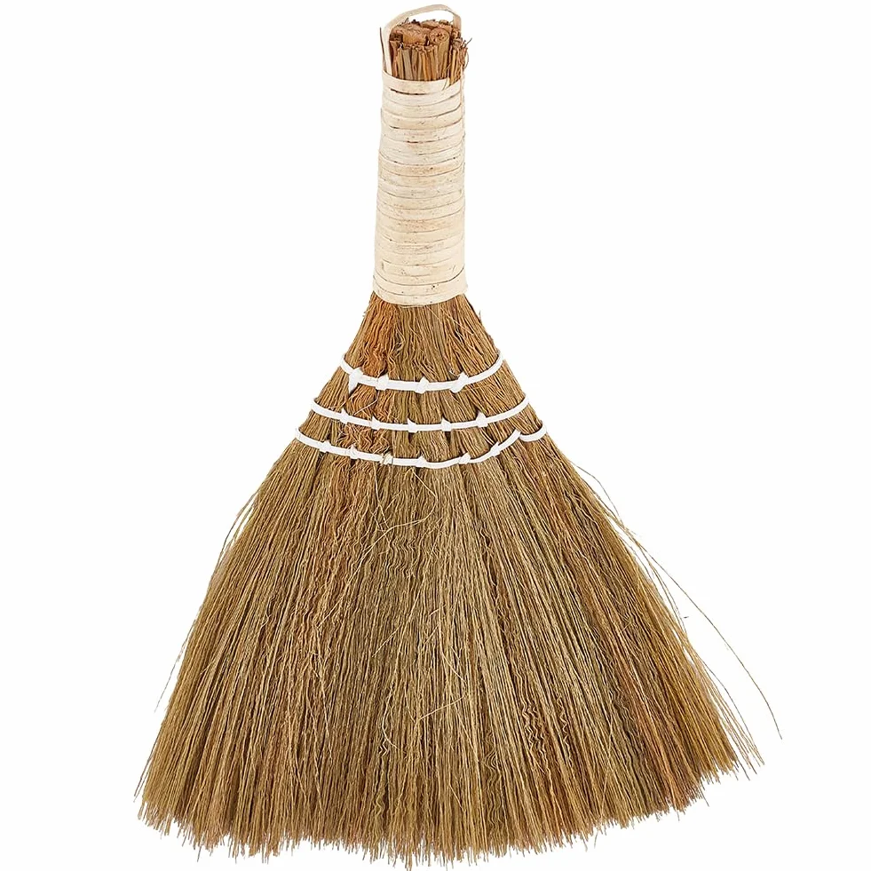 GORGECRAFT Cepillo de Escoba Pequeño de 28cm con Mango de Bambú Natural Tradicional Hecho A Mano Resistente de Paja Cerdas Angulares para Limpieza Barrido de Superficies de Escritorio Interior