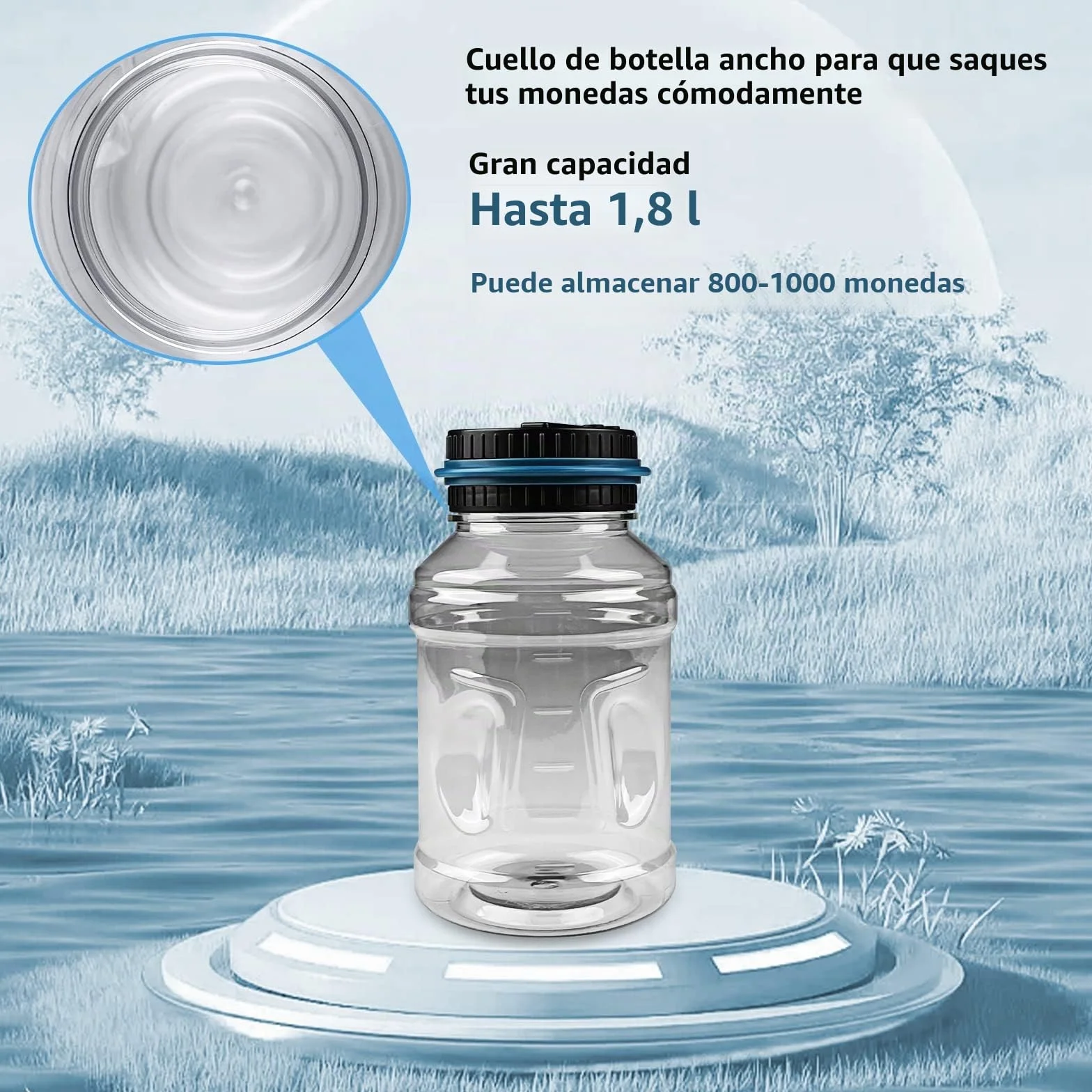 Hucha Electrónica Adulto con Pantalla LCD, Contador Automático de Monedas Euros, Alcancía Digital Transparente Gran Capacidad Caja de Dinero (1.8L)