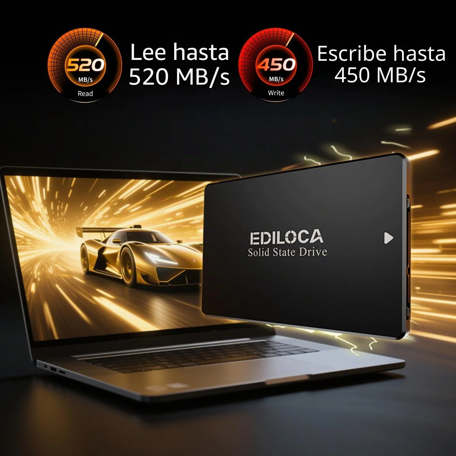 Ediloca ES106 - Disco Duro Interno SSD SATA III de 256 GB 3D TLC NAND Flash de 2.5 Pulgadas, hasta 550 MB/s de Lectura, actualización de Memoria y Almacenamiento de PC o portátil (Negro)