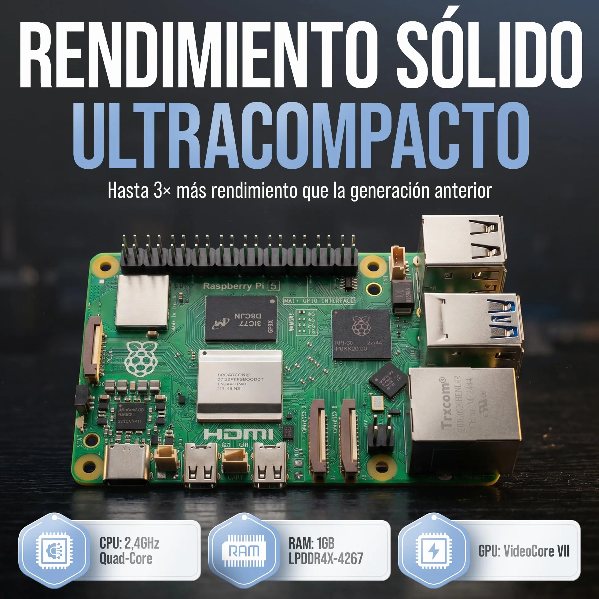 db-tronic Raspberry Pi 5 1 GB Starter Kit | Edición 64 GB | Alimentación 27 W | Carcasa con Ventilador | Micro HDMI 4K | Disipador | Ideal para Home Assistant y el Smart Home