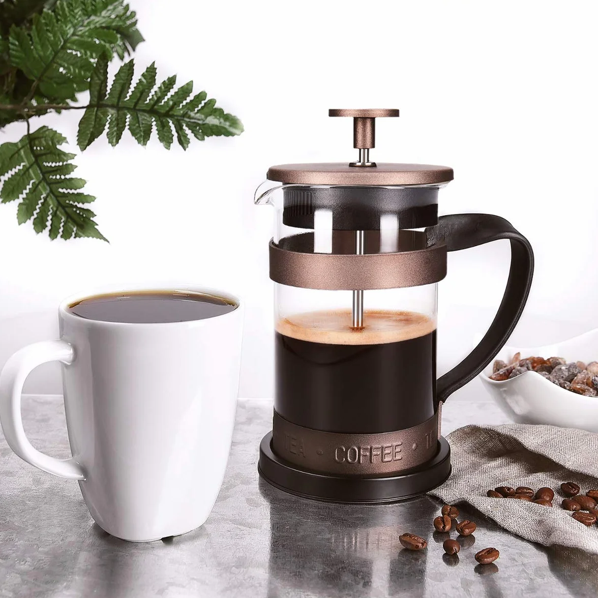 Cafetera Francesa de Acero Inoxidable 350ML Navaris - Cafetera de émbolo 3 Tazas con Jarra de Vidrio