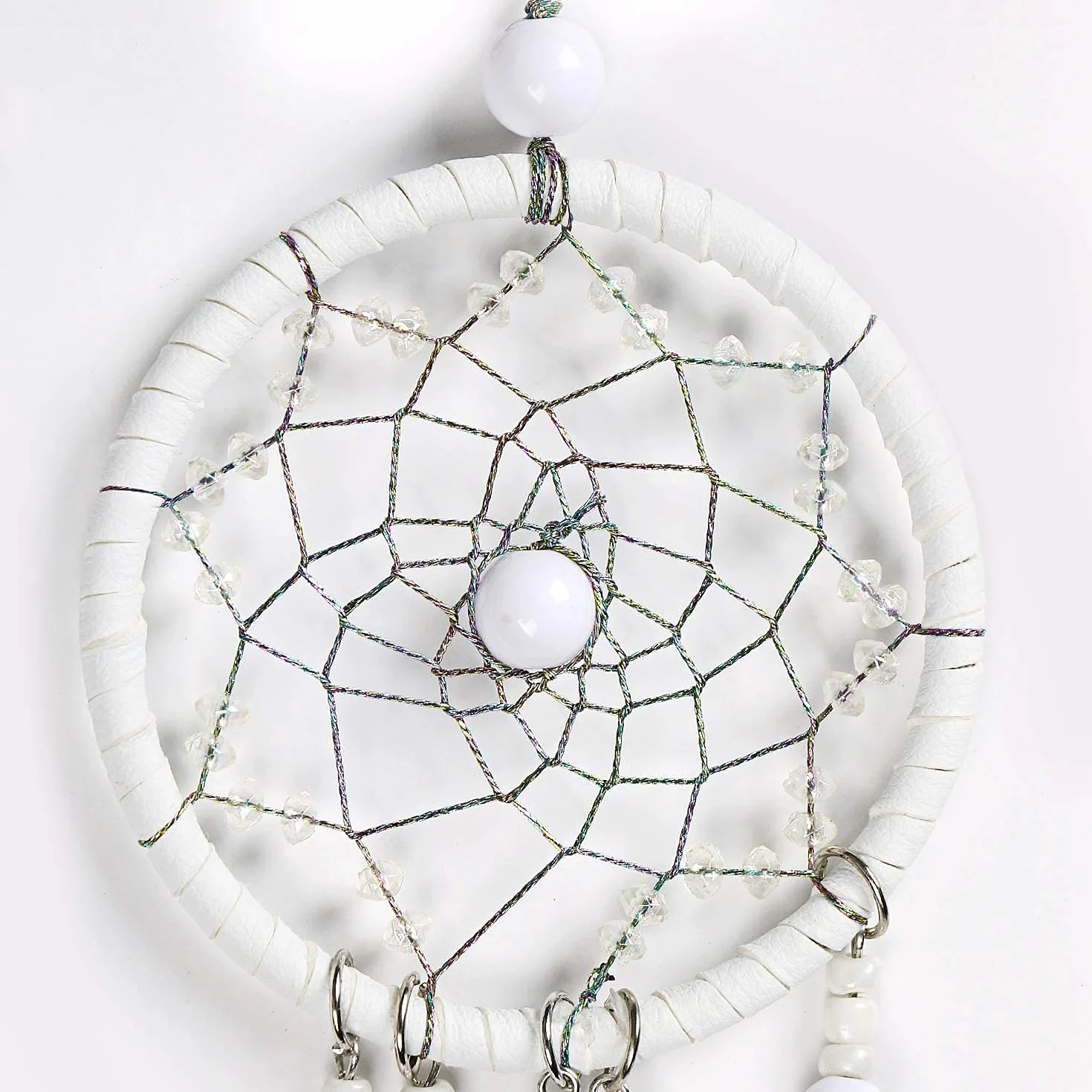 Atrapasueños Hecho a Mano Colgante para Coche Adorno Espejo Retrovisor Boho (Blanco)