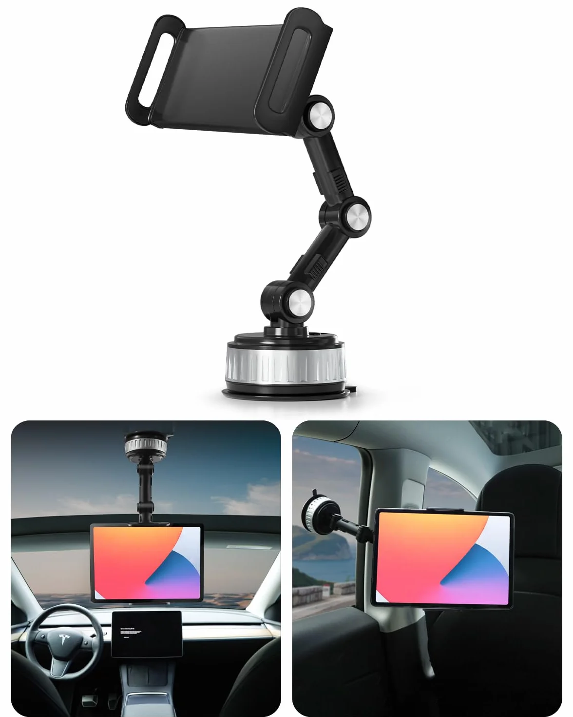Soporte manos libres con ventosa para iPad/tableta, soporte para teléfono y tableta para asiento trasero de coche para Tesla Model 3/Y/S/X