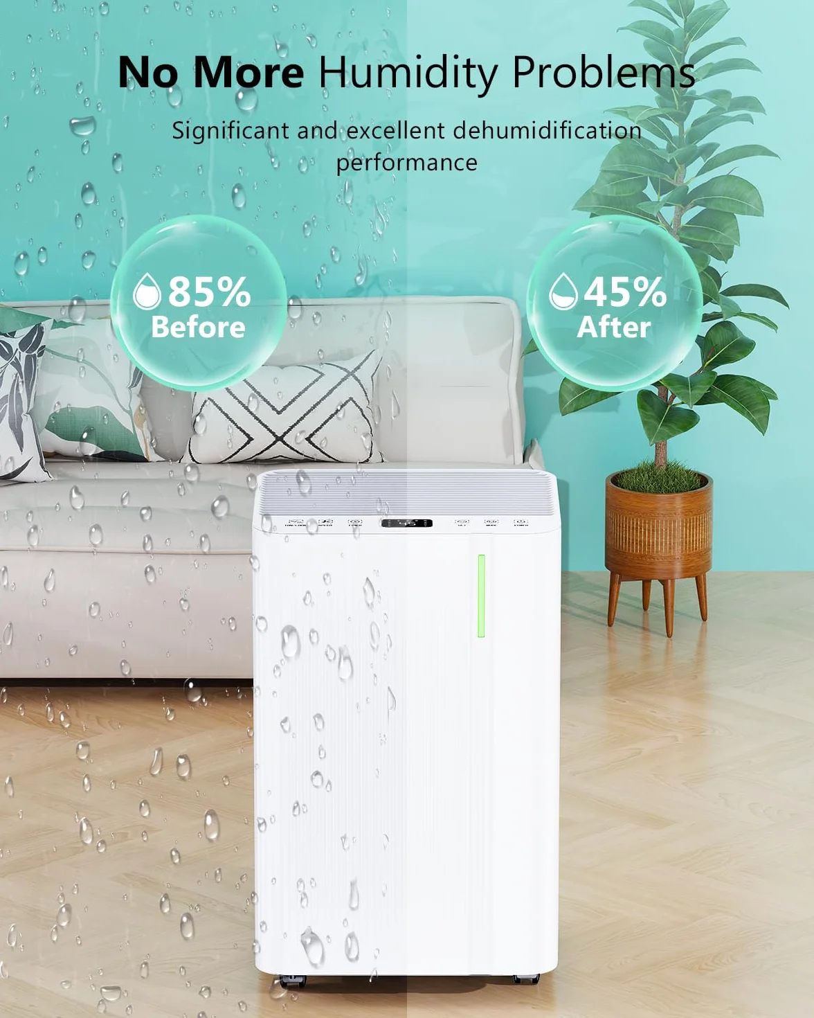 Deshumidificador 20L/Día Eléctrico con Compresor, 3 Modos, Silencioso, Bajo Consumo, Drenaje Continuo, Depósito 5L, Temporizador 24H