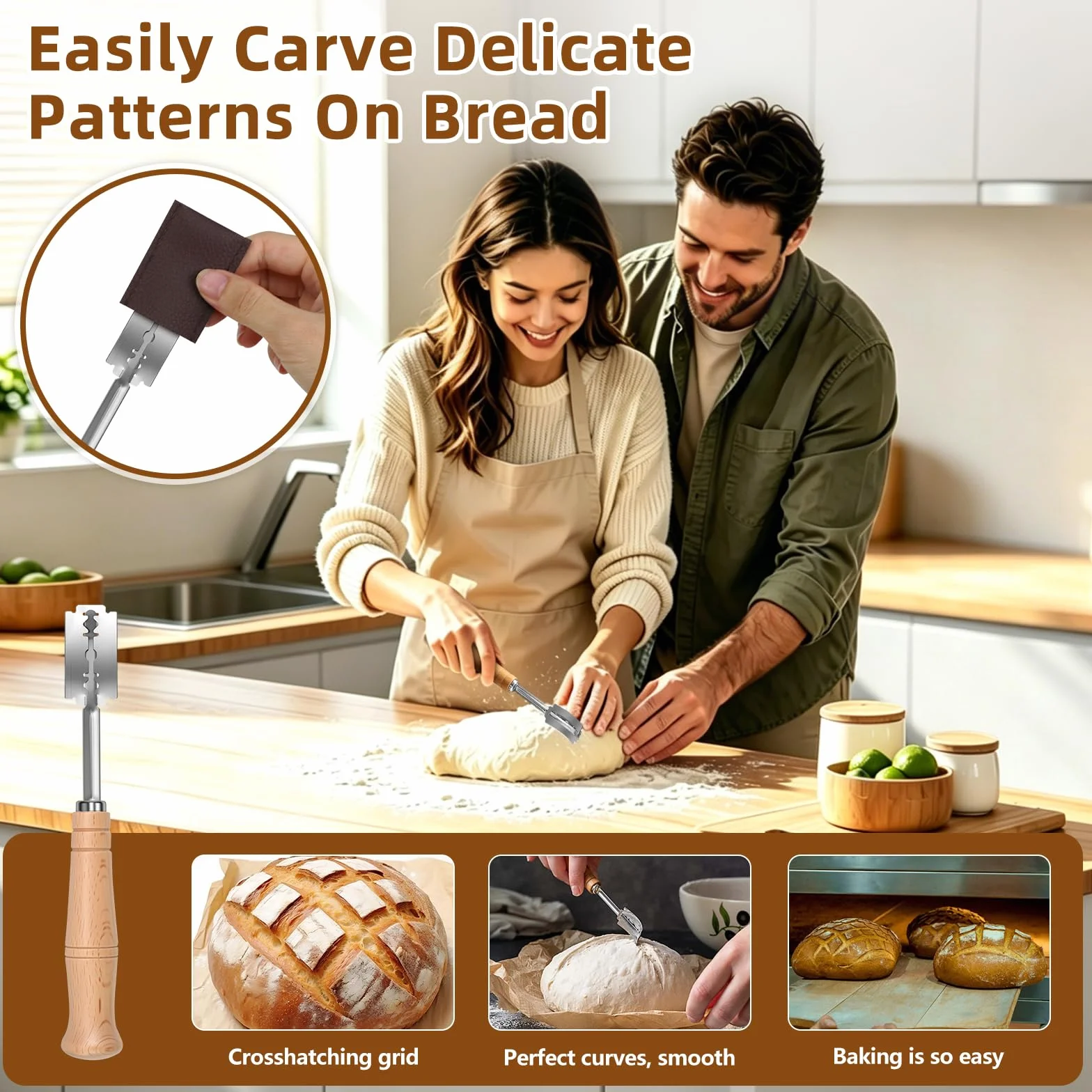 Cuchillo Pan 6 Piezas Cuchilla Panadero con Batidor Danés para Baguettes Masa Pan Casero