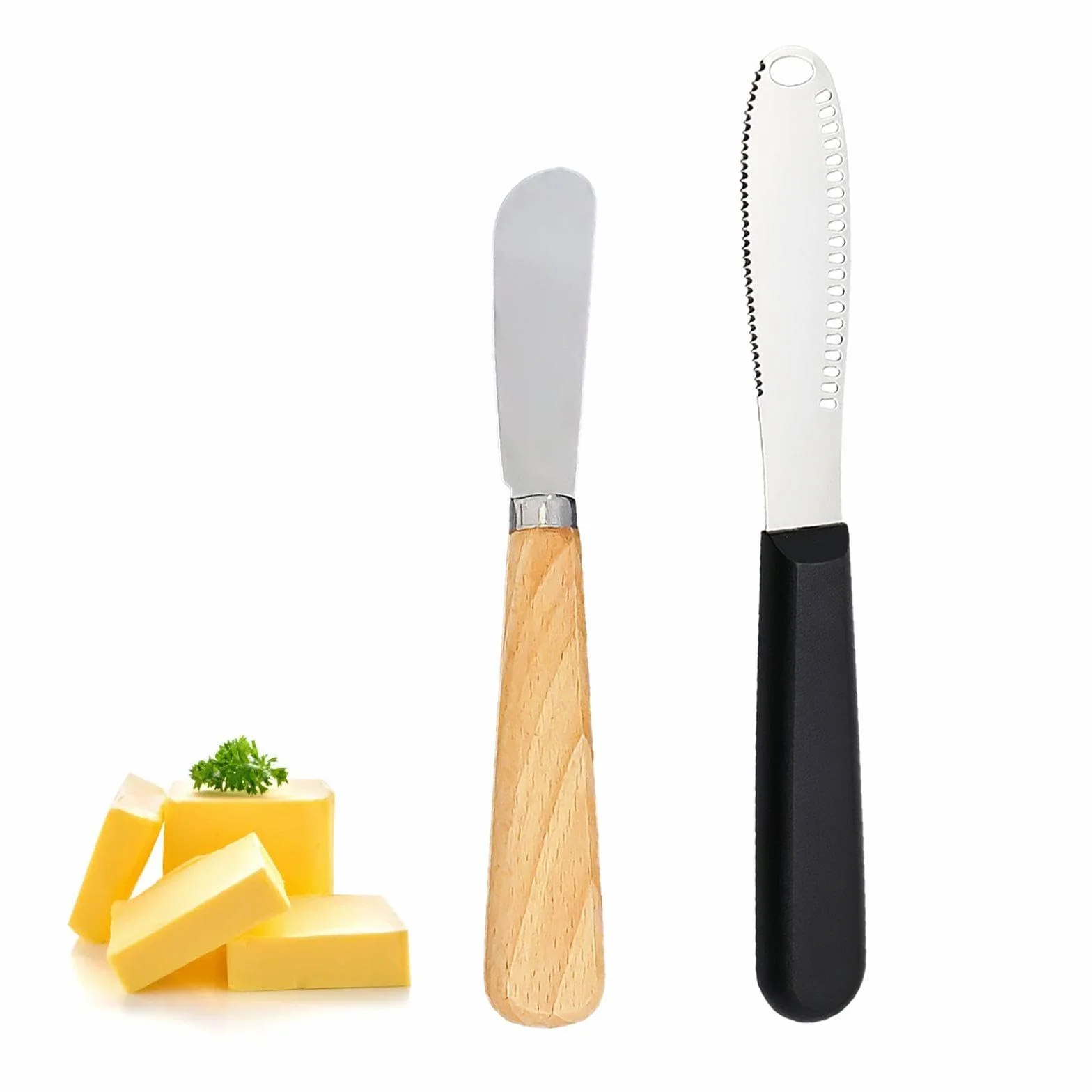 1 Pieza Cuchillo De Mantequilla Serramada Y Cuchillo De Mantequilla De Mango De Madera De 1 Pieza, Herramientas Para Hornear, Dispositivos De Cocina, Cuchillo De Mantequilla De Acero Inoxidable.
