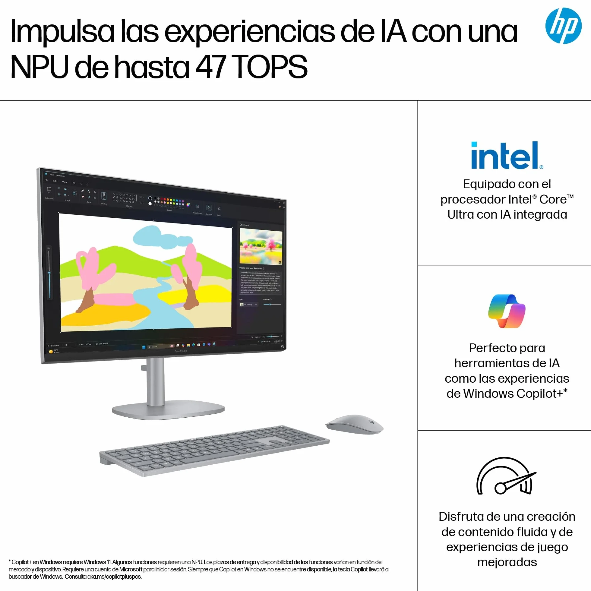 HP OmniStudio X All-in-One 27" 4K UHD (Procesador Intel Core Ultra 7 258V con IA, 32GB RAM, 1TB SSD, Gráficos Intel ARC, Windows 11 Home) Teclado QWERTY Español - Silver