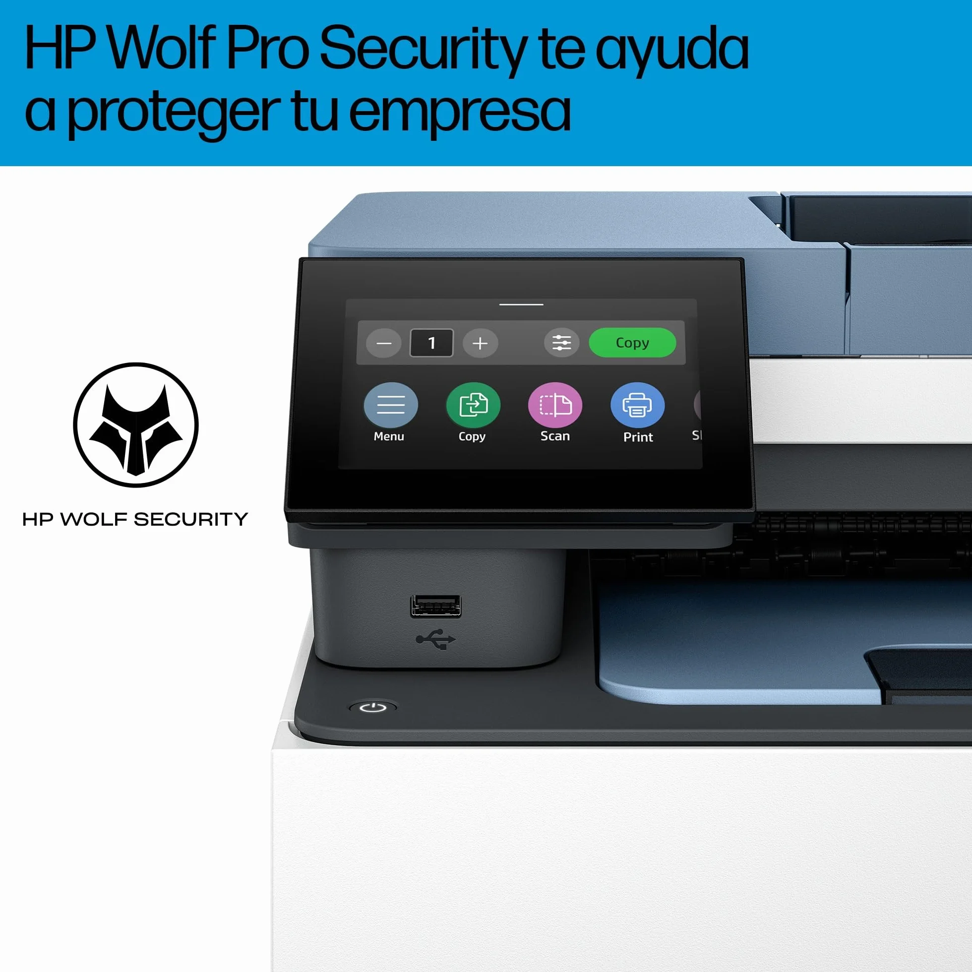 HP Color LaserJet Pro 3302sdw Impresora Láser A4 Multifunción Doble Cara Automática, Escáner, Copiadora 25ppm Wi-Fi Direct Blanca y Azul