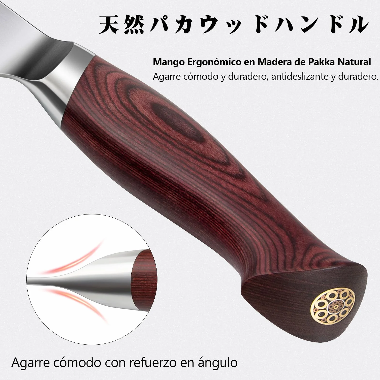SANMEIHO Cuchillo Santoku 18 cm Acero Japonés 10Cr15MoV Hoja 12° Mango Pakka