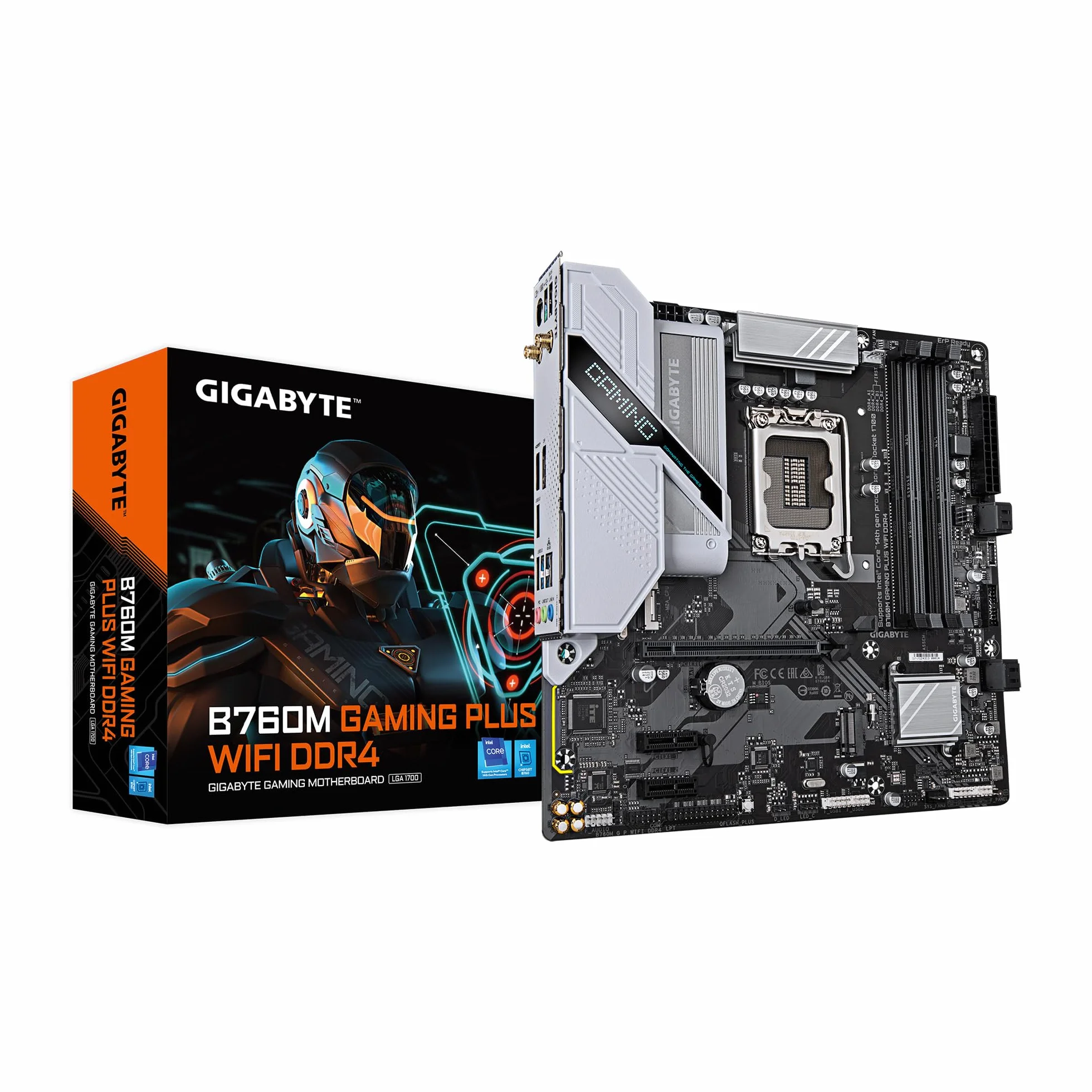 GIGABYTE - Placa Base Gaming Plus WiFi DDR4 LGA 1700 Intel B760 M-ATX con DDR4, 2 x M.2, PCIe 4.0, USB 3.2 Gen 1 Type-C, WiFi 6GbE LAN, Q-Flash Plus, PCIe EZ-Latch